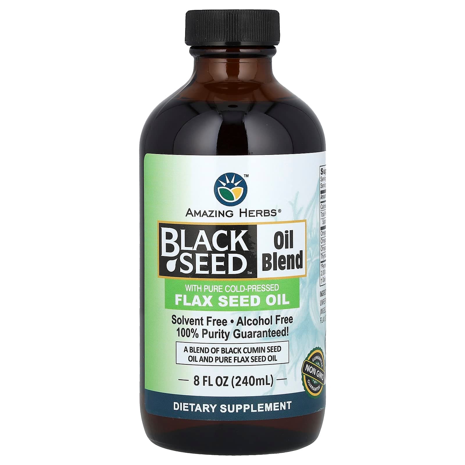 Amazing Herbs Black Seed Oil Blend, With Pure Cold-Pressed Flax Seed Oil – 240 ml de Amazing Herbs