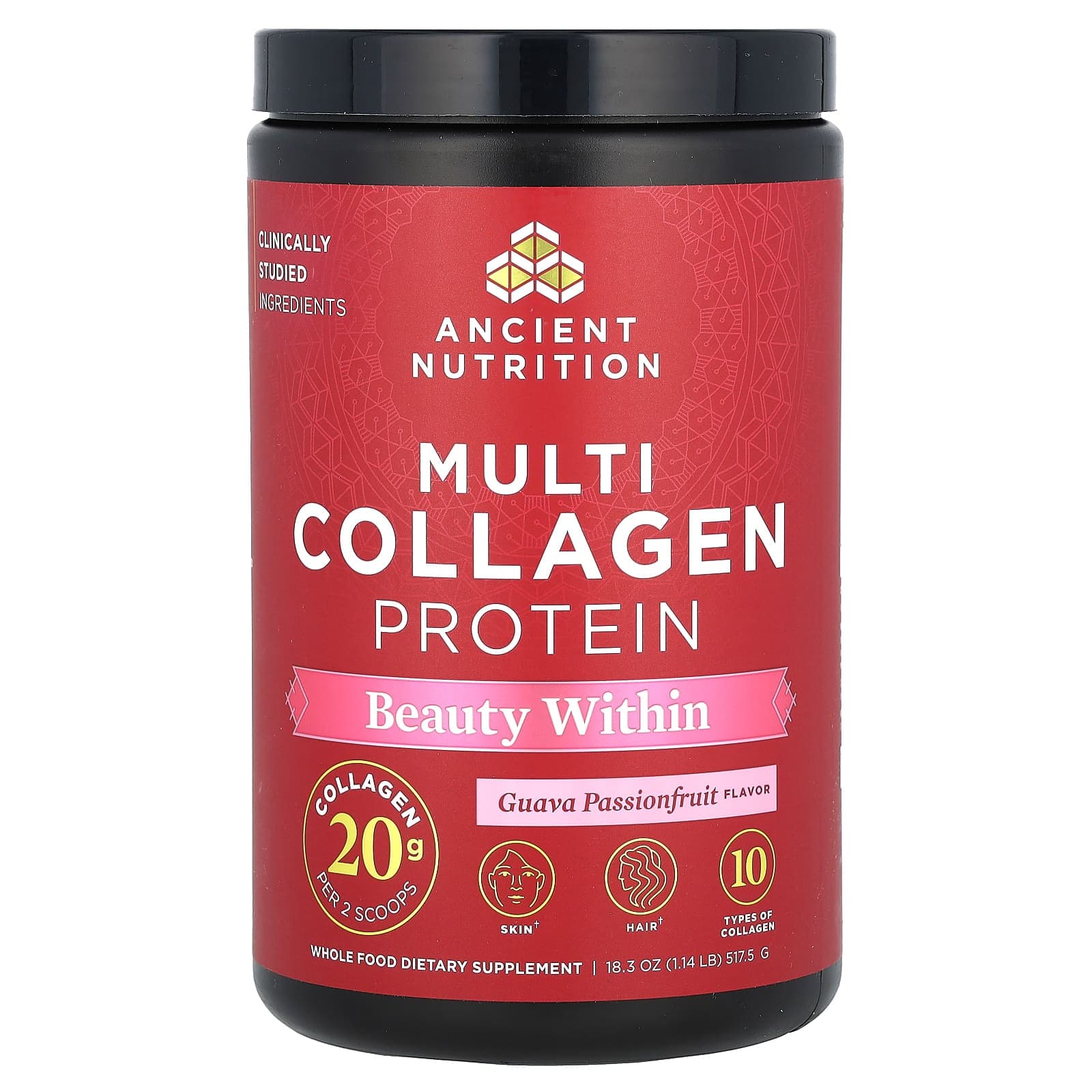 Ancient Nutrition Multi Collagen Protein, Beauty Within – Guava Passionfruit – 517,5 g de Ancient Nutrition