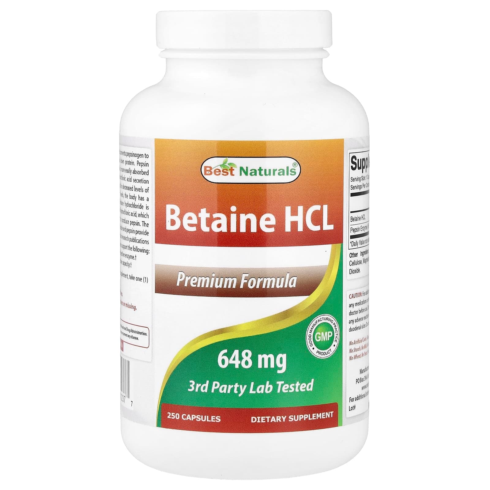 Best Naturals Betaine HCL – 250 gélules de Best Naturals