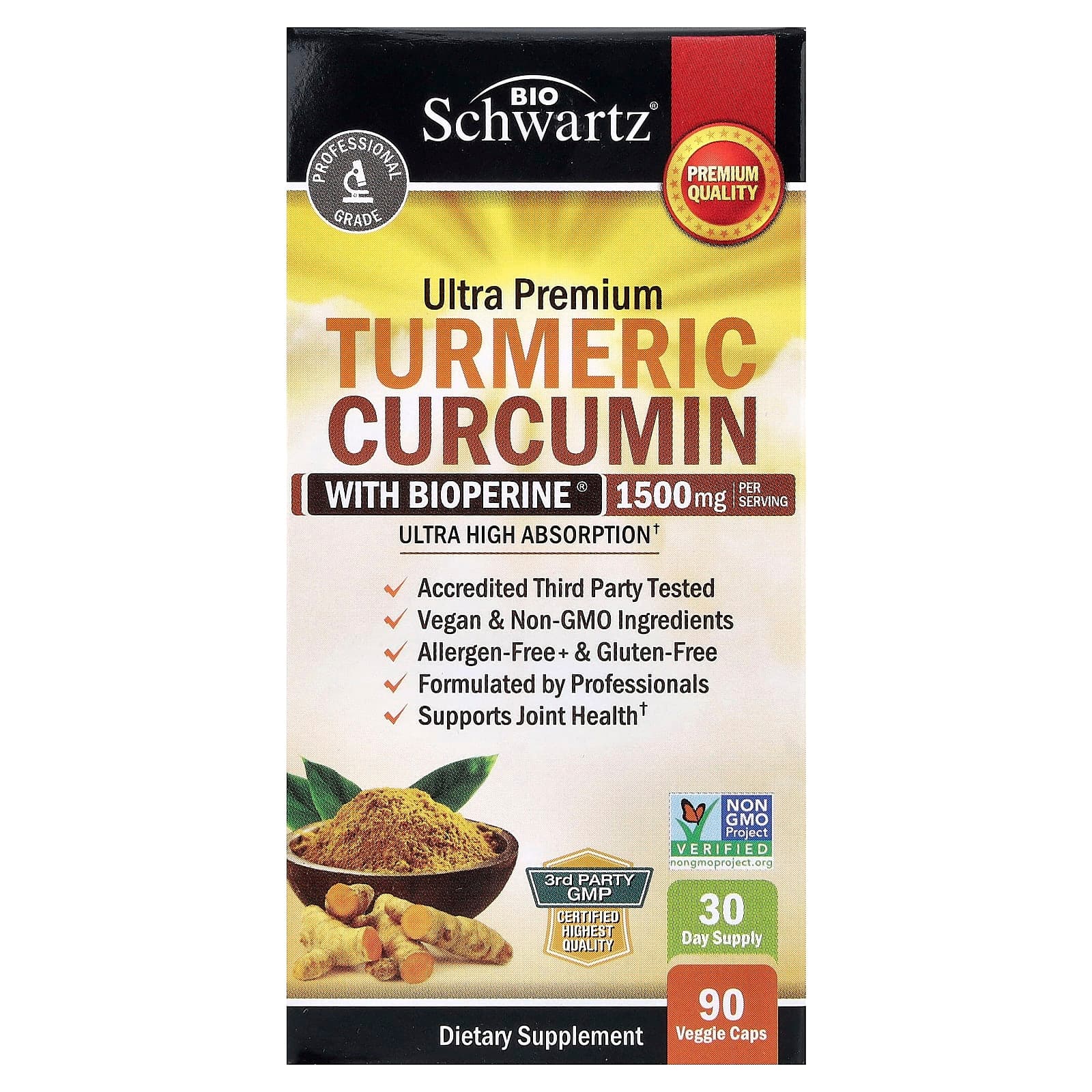 BioSchwartz Ultra Premium Turmeric Curcumin With Bioperine – 90 gélules végétales de BioSchwartz