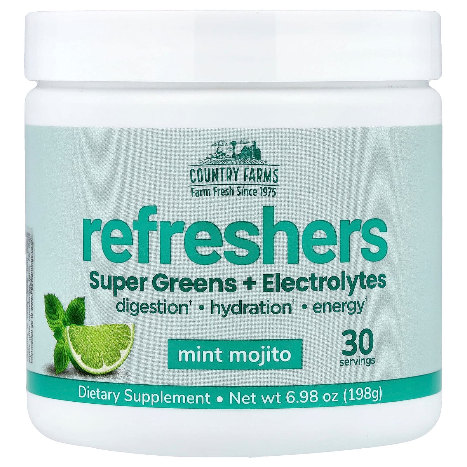 Country Farms Refreshers, Super Greens + Electrolytes – Mint Mojito – 198 g de Country Farms
