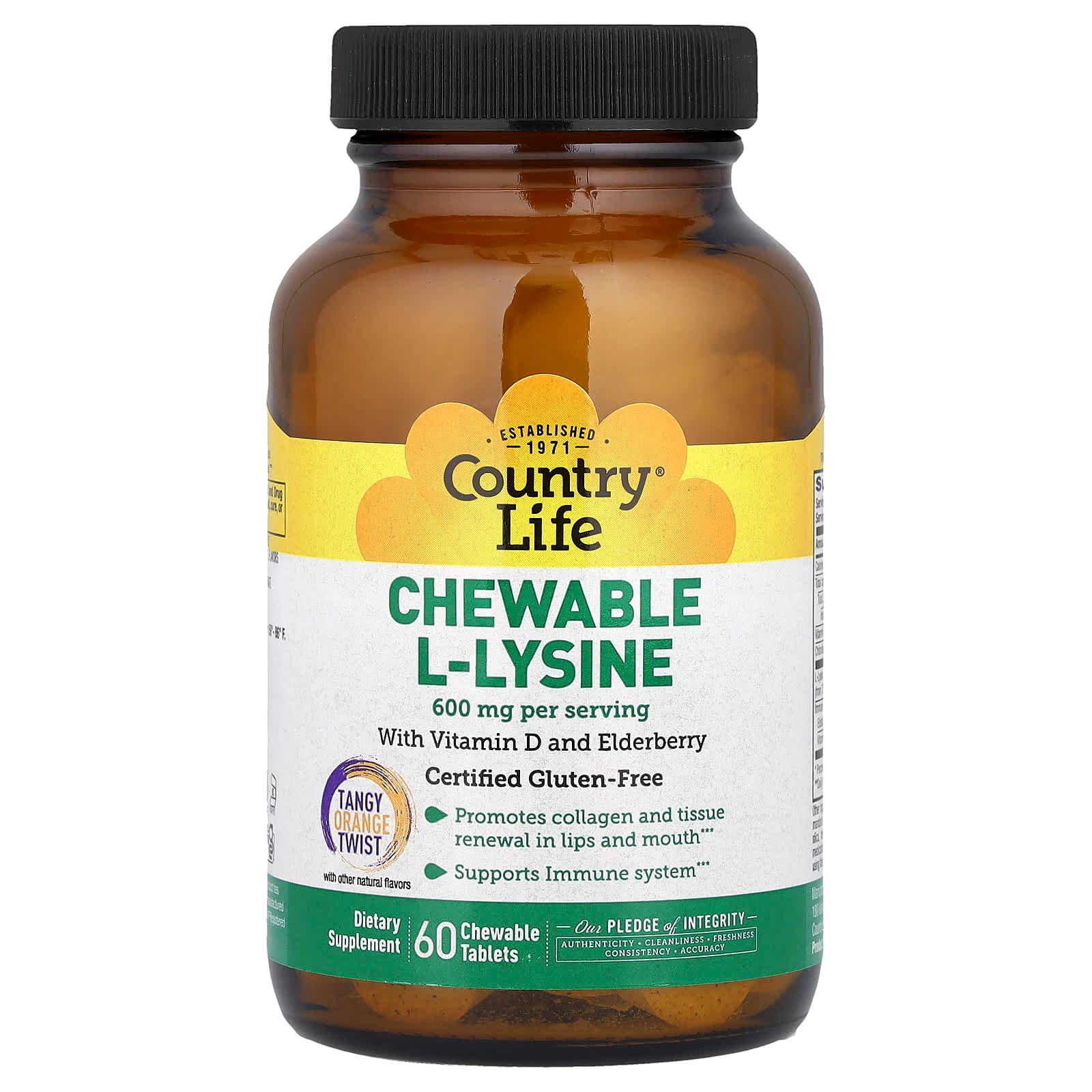 Country Life Chewable L-Lysine, 60 Chewable Tablets – Tangy Orange Twist de Country Life