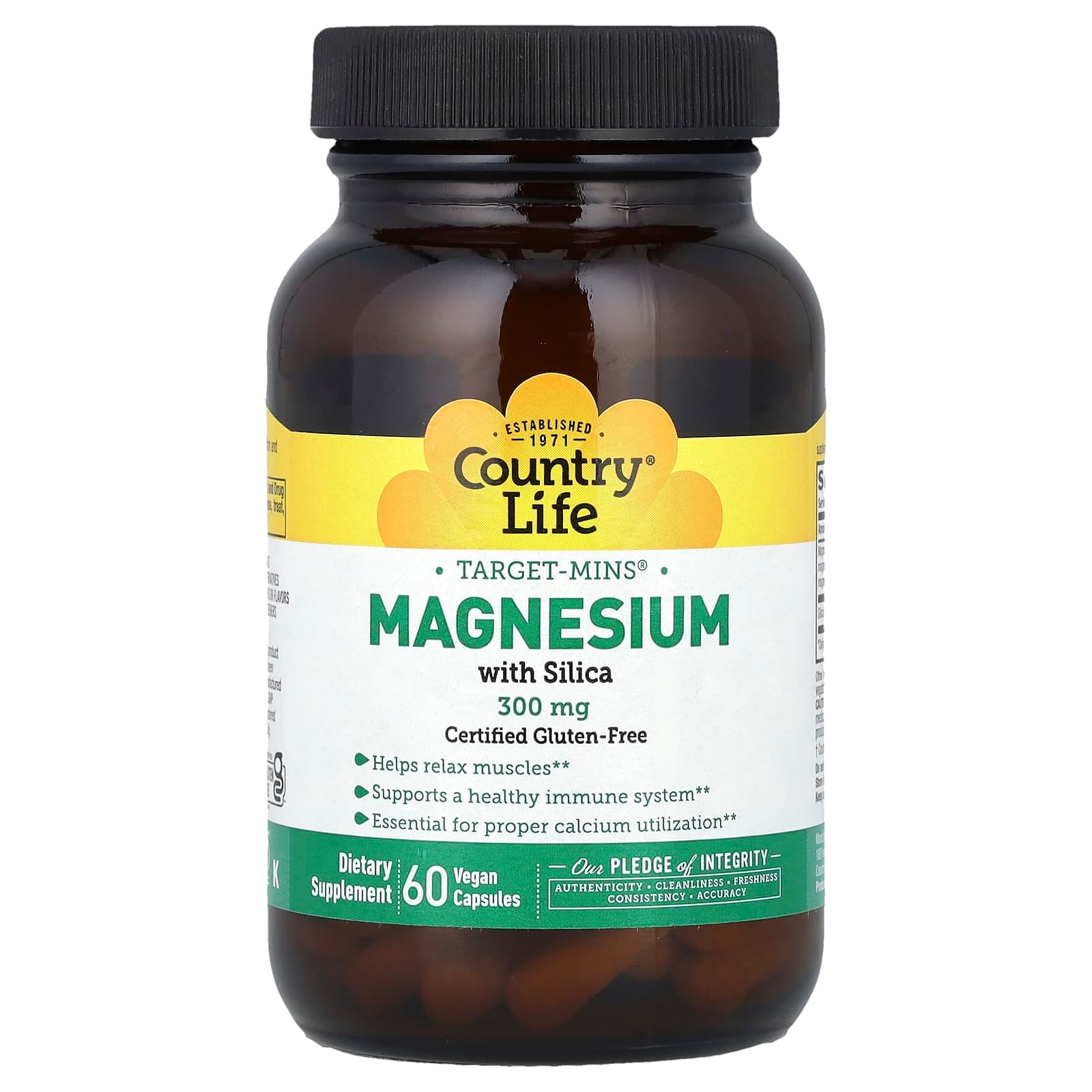 Country Life Target-Mins, Magnesium with Silica – 60 gélules véganes de Country Life