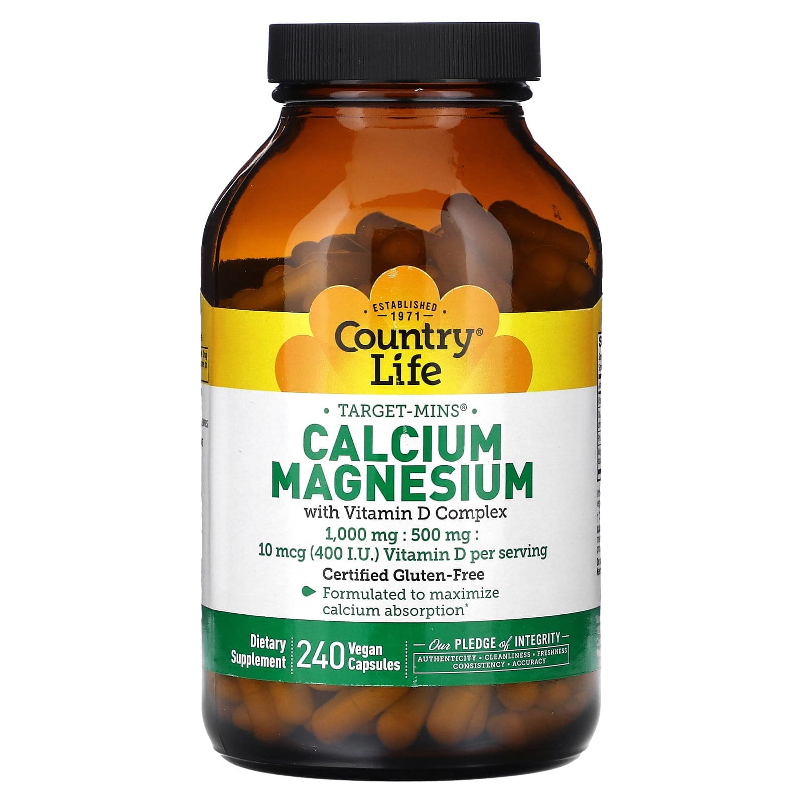 Country Life Target-Mins, Calcium Magnesium with Vitamin D Complex – 240 gélules véganes de Country Life