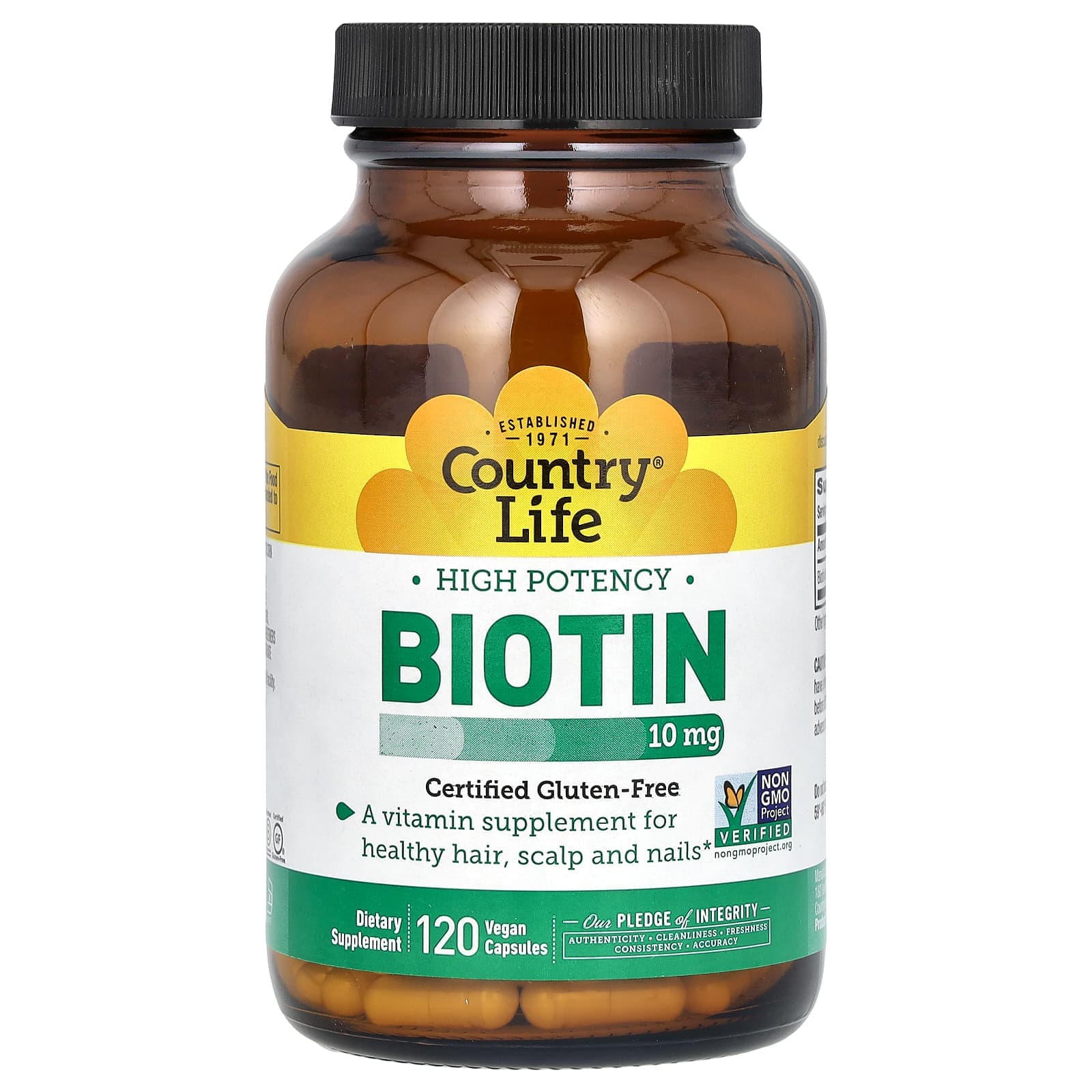 Country Life Biotin, High Potency – 120 gélules véganes de Country Life