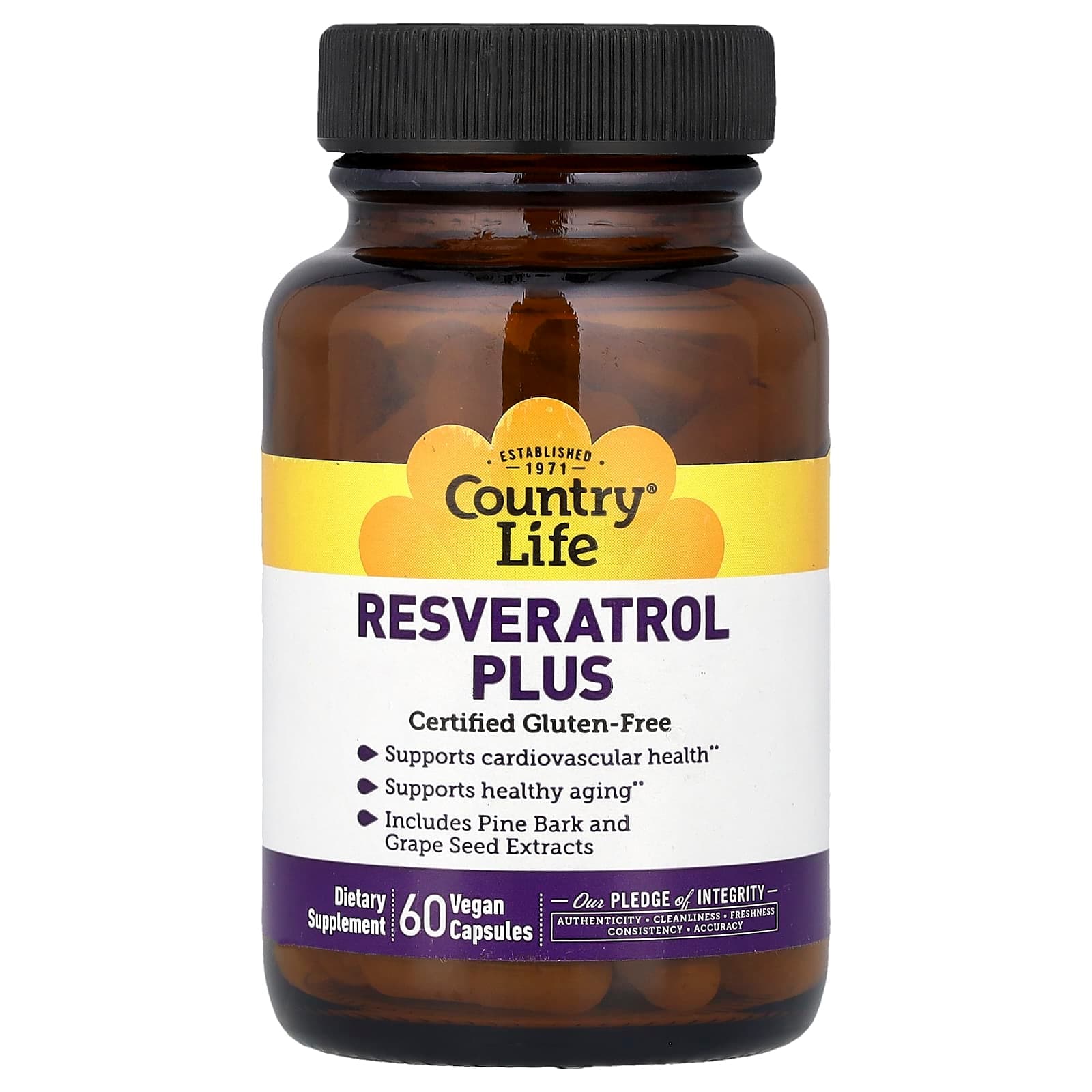 Country Life Resveratrol Plus – 60 gélules véganes de Country Life
