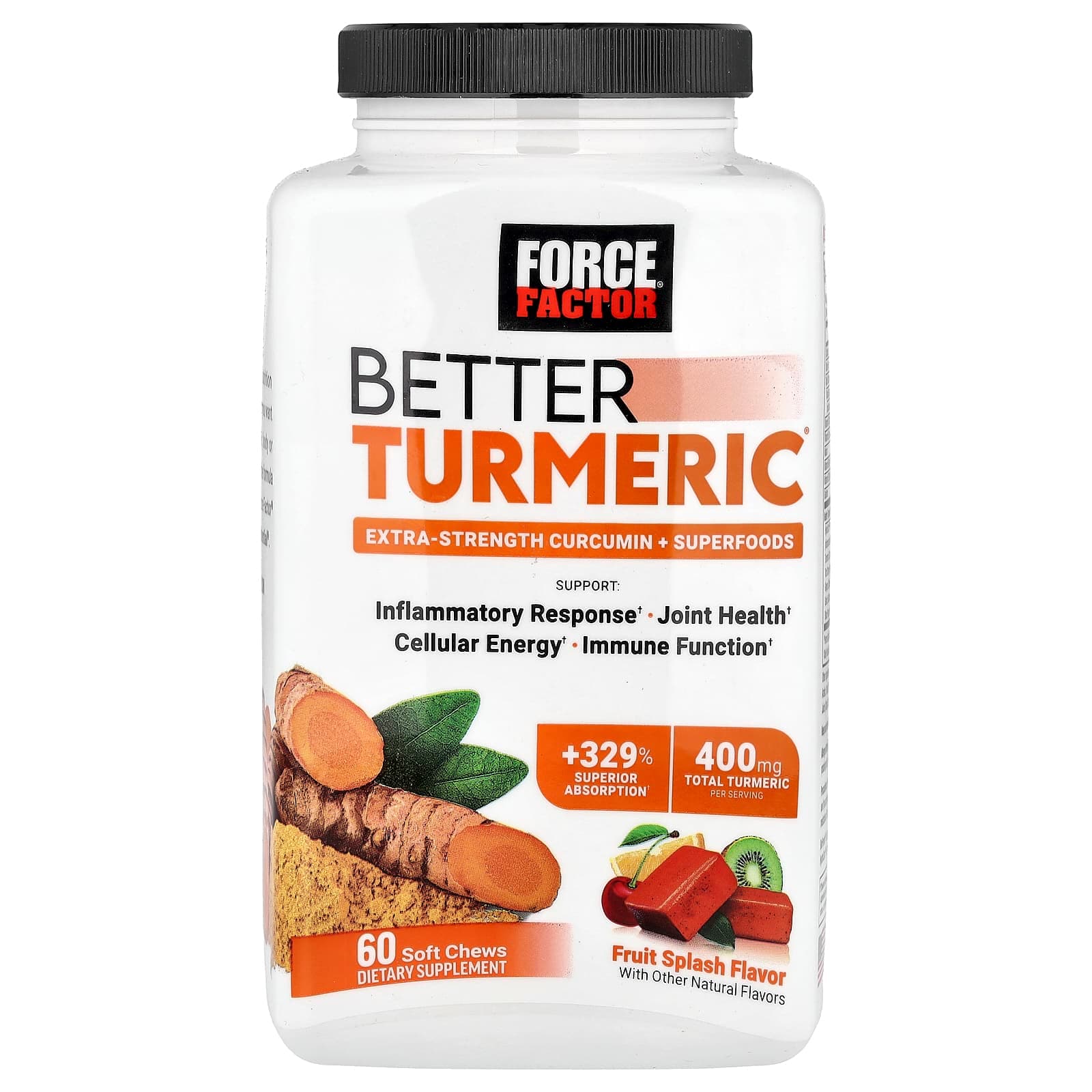 Force Factor Better Turmeric, Curcumin + Superfoods, 60 Soft Chews – Fruit Splash de Force Factor