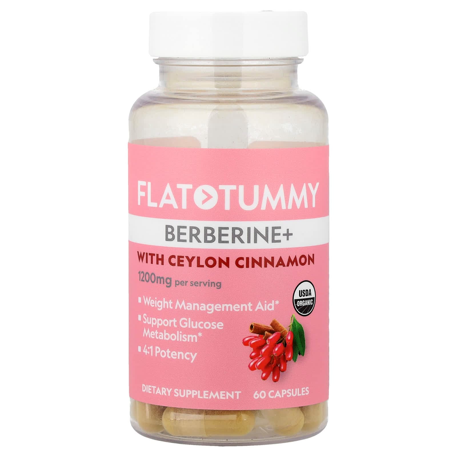 Flat Tummy Berberine+ With Ceylon Cinnamon – Berberine+ With Ceylon Cinnamon – 60 gélules de Flat Tummy
