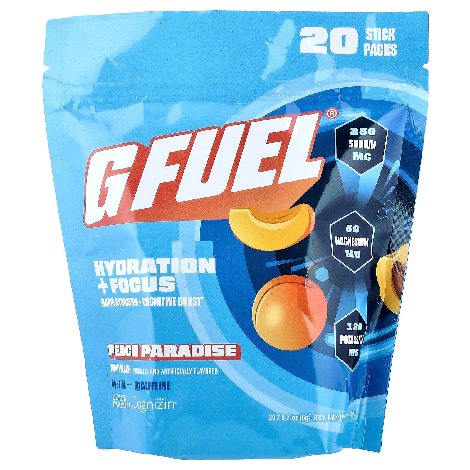 G FUEL Hydration + Focus, Electrolyte Drink Mix with Cognizin – Peach Paradise – 6 g de G FUEL