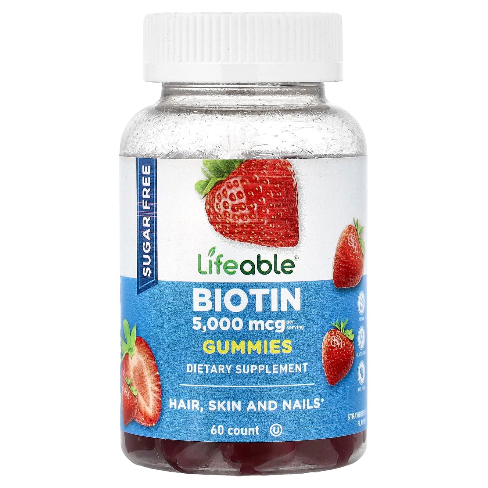 Lifeable Biotin Gummies, Sugar Free – Strawberry – 60 gommes de Lifeable