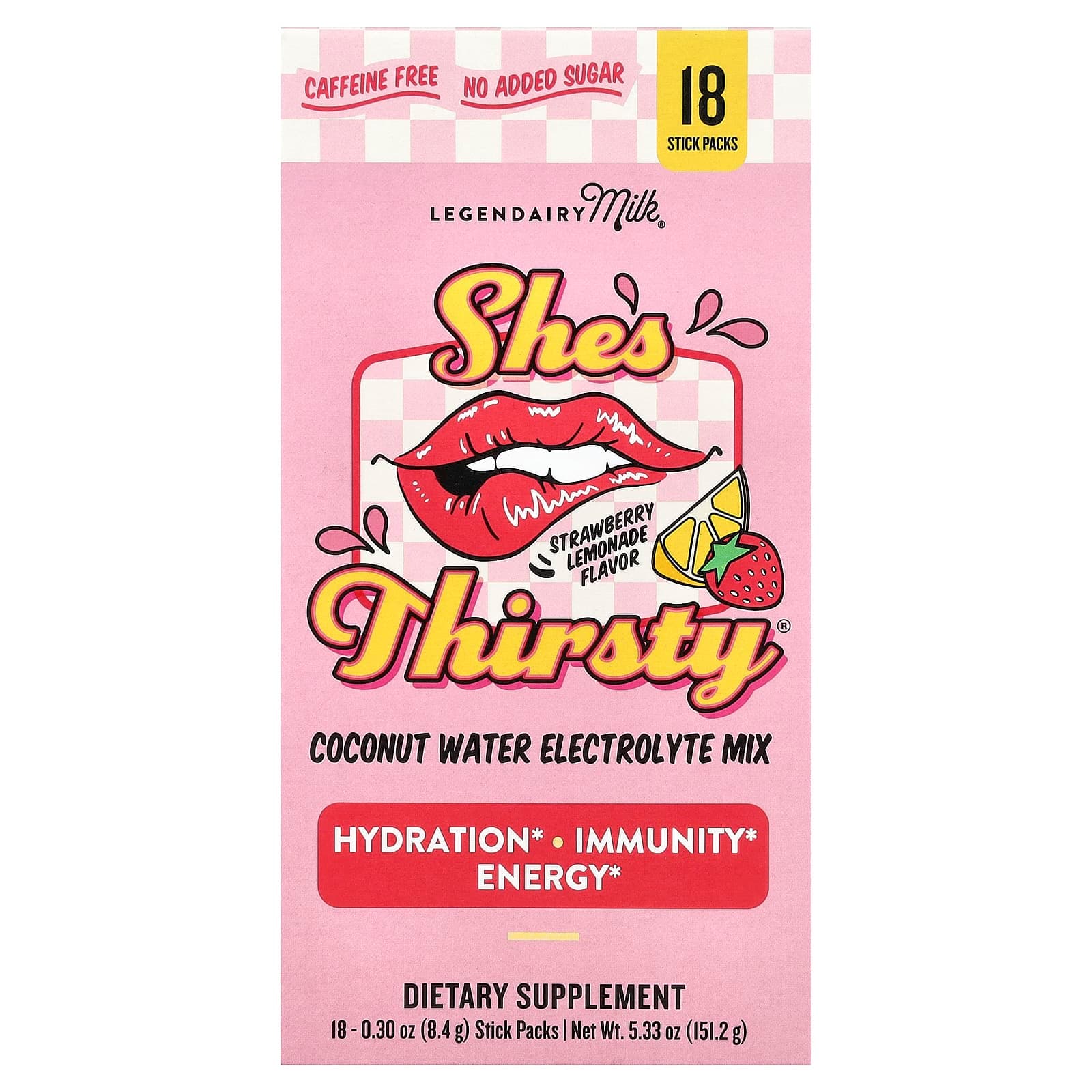 Legendairy Milk She's Thirsty, Strawberry Lemonade (Box) – Coconut Water Electrolyte Mix – 8,4 g de Legendairy Milk