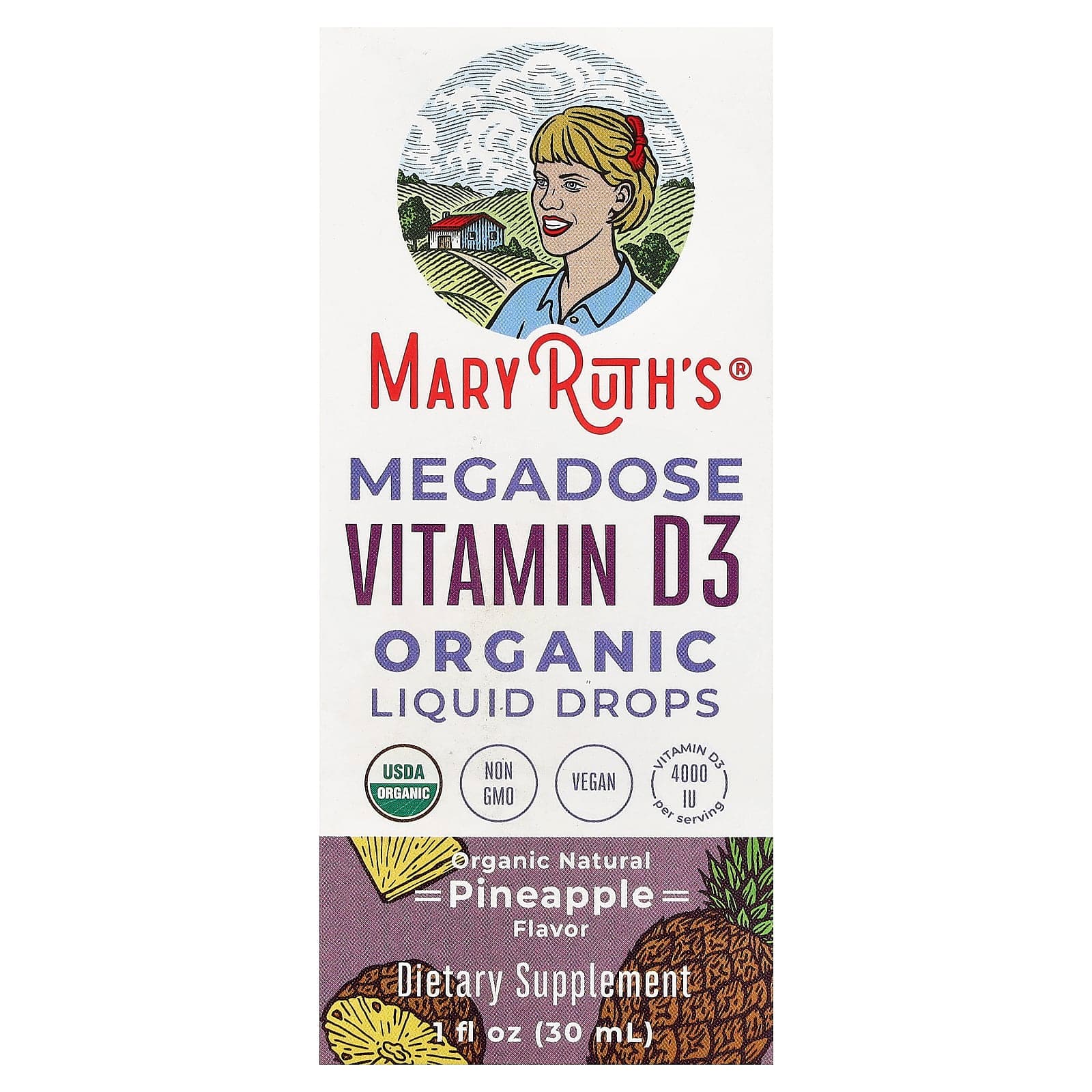 MaryRuth's Megadose Vitamin D3 Organic Liquid Drops – Pineapple – 30 ml de MaryRuth's