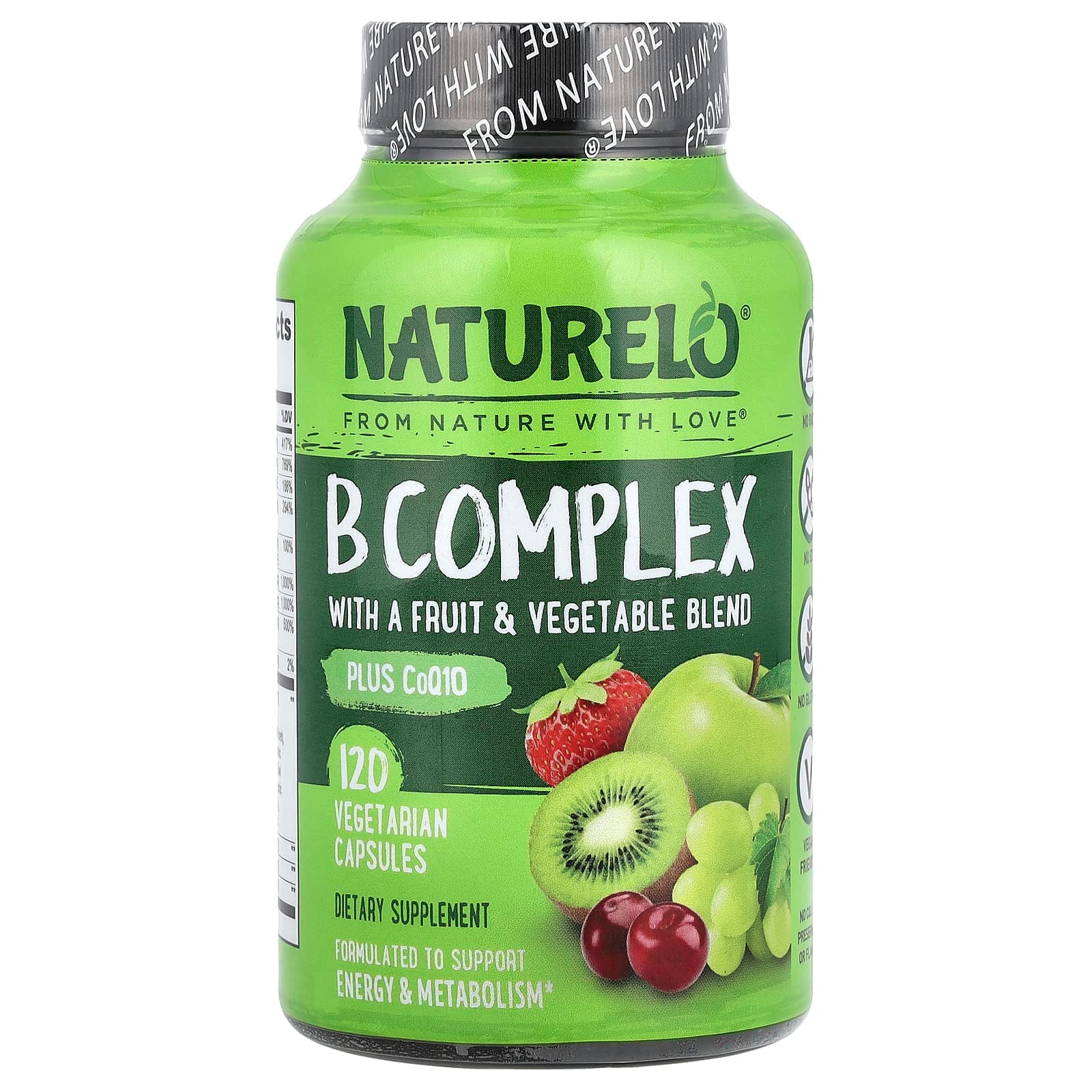 NATURELO B Complex with a Fruit & Vegetable Blend – B Complex with a Fruit & Vegetable Blend – 120 gélules végétales de NATURELO