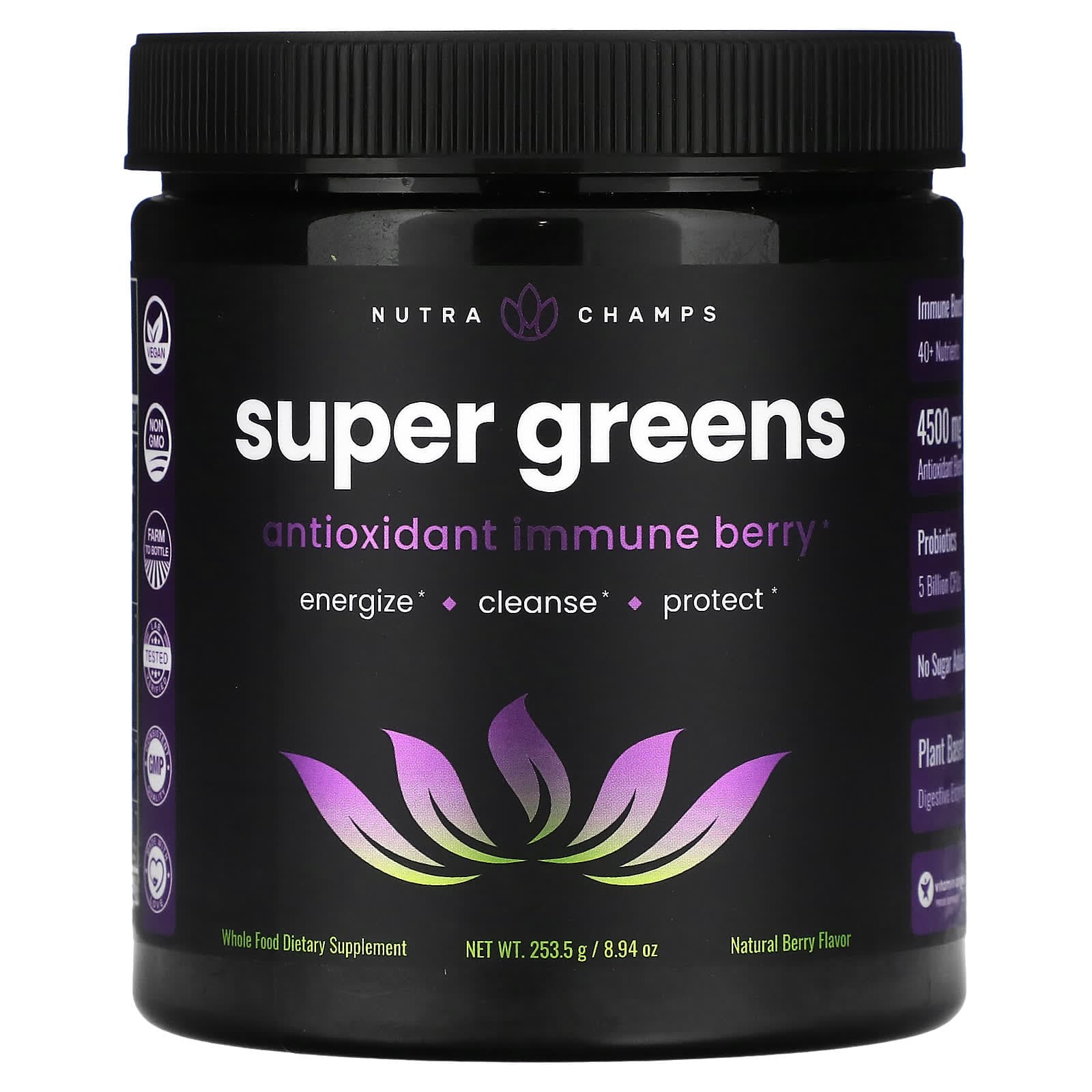 NutraChamps Super Greens, Natural Berry – Antioxidant Immune Berry – 253,5 g de NutraChamps