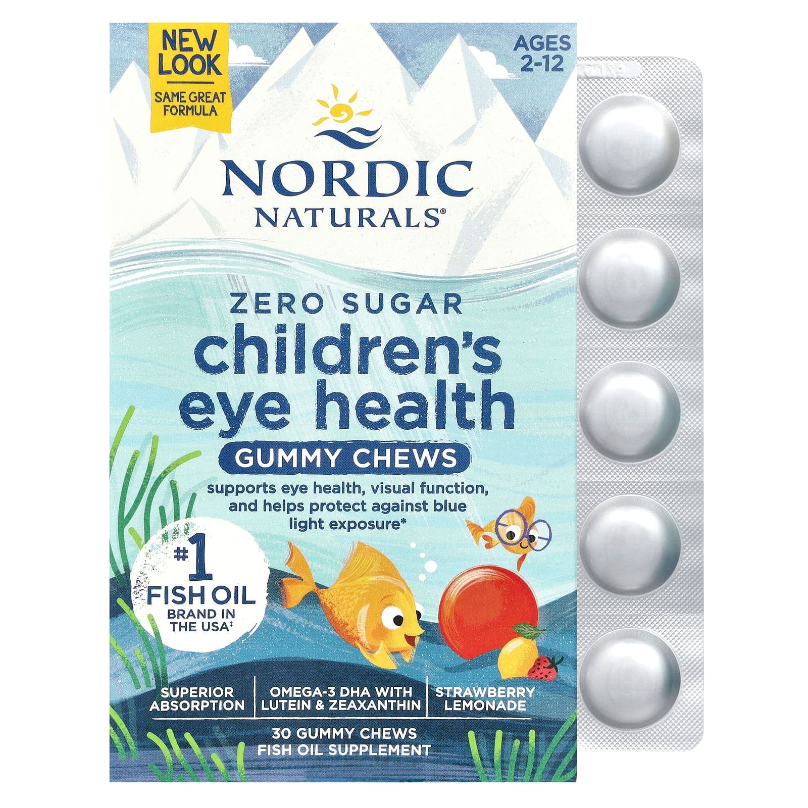 Nordic Naturals Children's Eye Health Gummies, Zero Sugar, Ages 2-12, 30 Gummy Chews – Strawberry Lemonade de Nordic Naturals