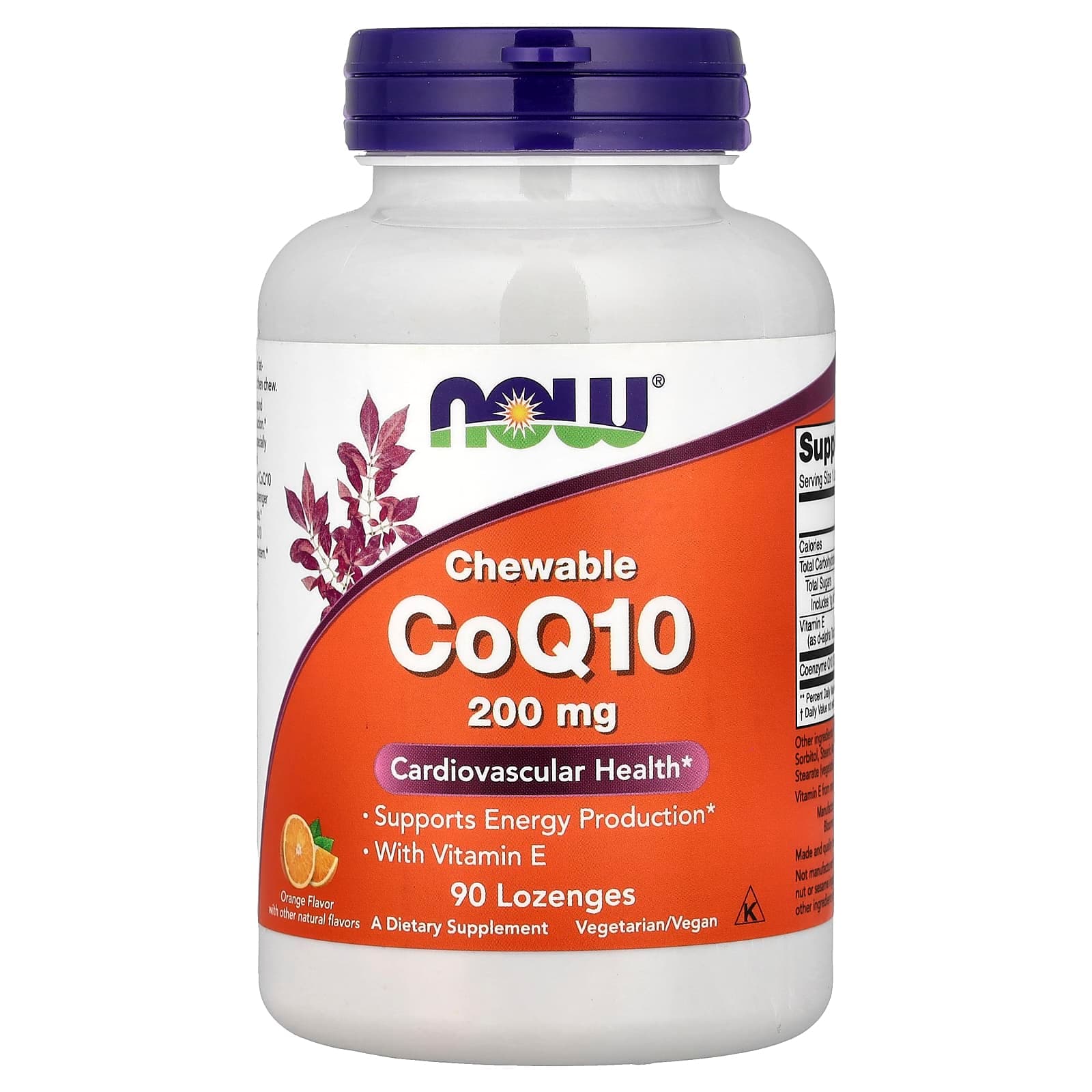 NOW Foods Chewable CoQ10 With Vitamin E – Orange – 90 pastilles de NOW Foods