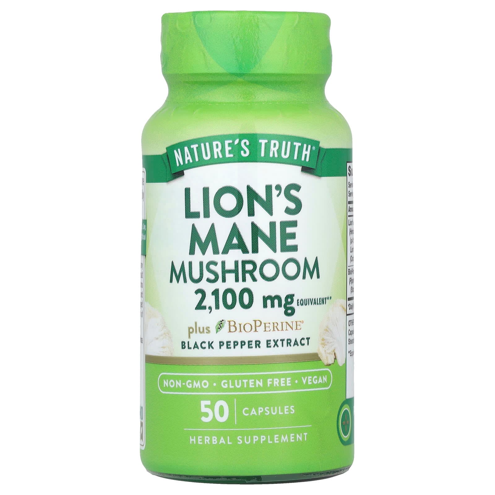 Nature's Truth Lion's Mane Mushroom Plus BioPerine – 50 gélules de Nature's Truth