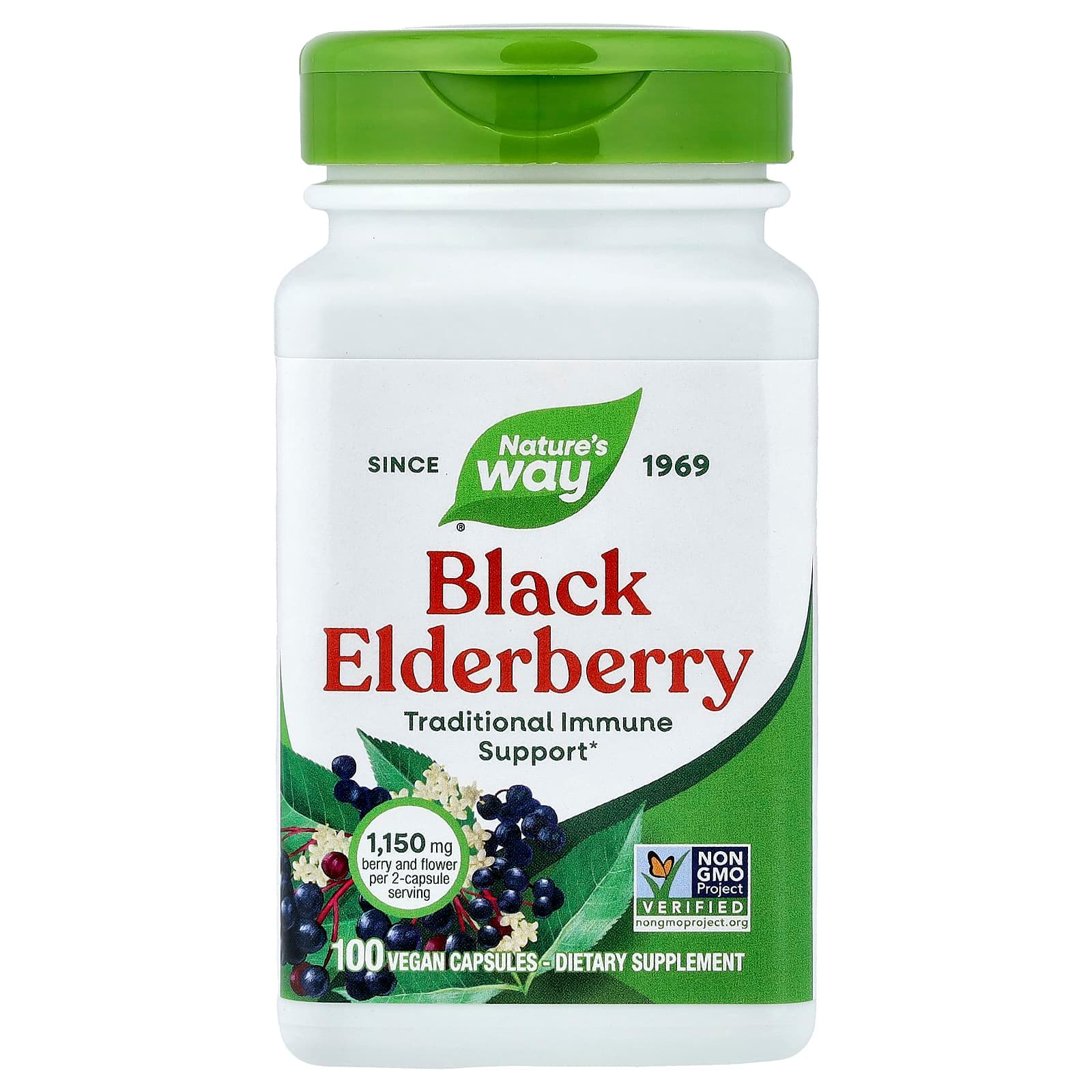 Nature's Way Black Elderberry – Black Elderberry – 100 gélules véganes de Nature's Way
