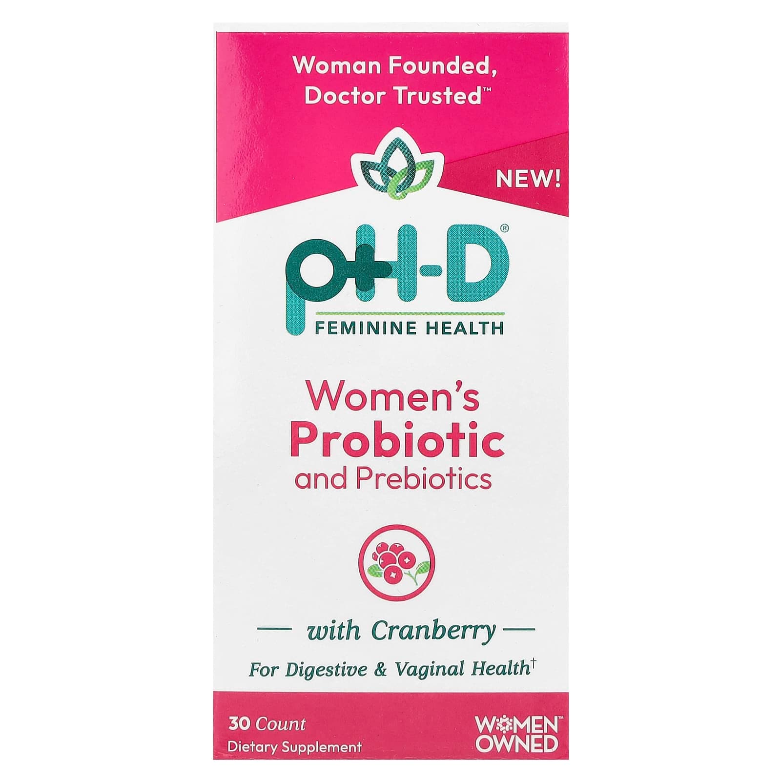 pH-D Feminine Health Women's Probiotic and Prebiotics with Cranberry – Women's Probiotic and Prebiotics with Cranberry – 30 gélules de pH-D Feminine Health