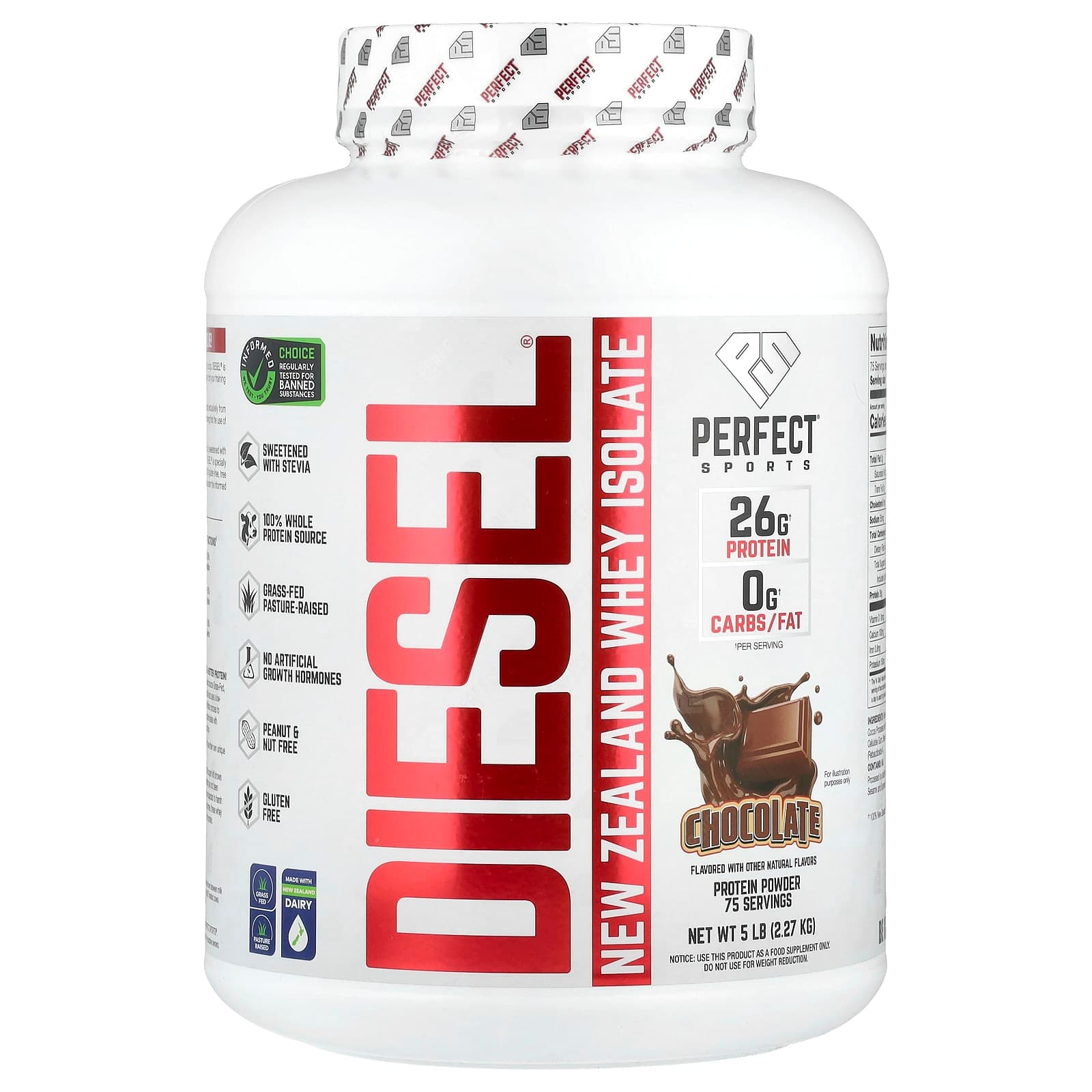 PERFECT Sports Diesel, New Zealand Whey Isolate – Chocolate – 2,27 kg de PERFECT Sports