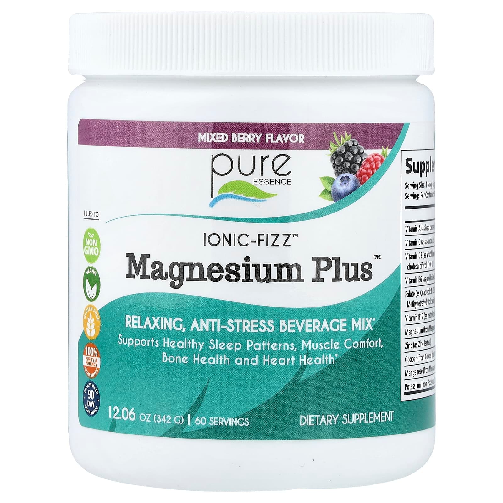 Pure Essence lonic-Fizz, Magnesium Plus – Mixed Berry – 342 g de Pure Essence