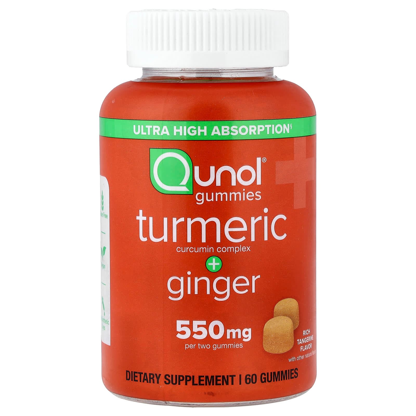 Qunol Turmeric Curcumin Complex + Ginger, Rich Tangerine – 60 gommes de Qunol