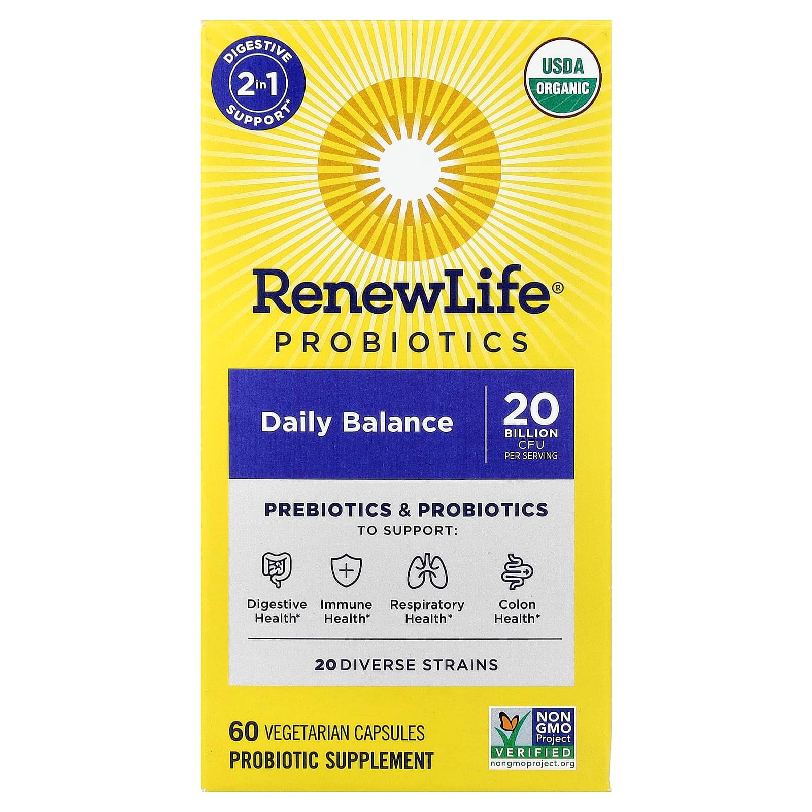 Renew Life Probiotics, Daily Balance – 60 gélules végétales de Renew Life