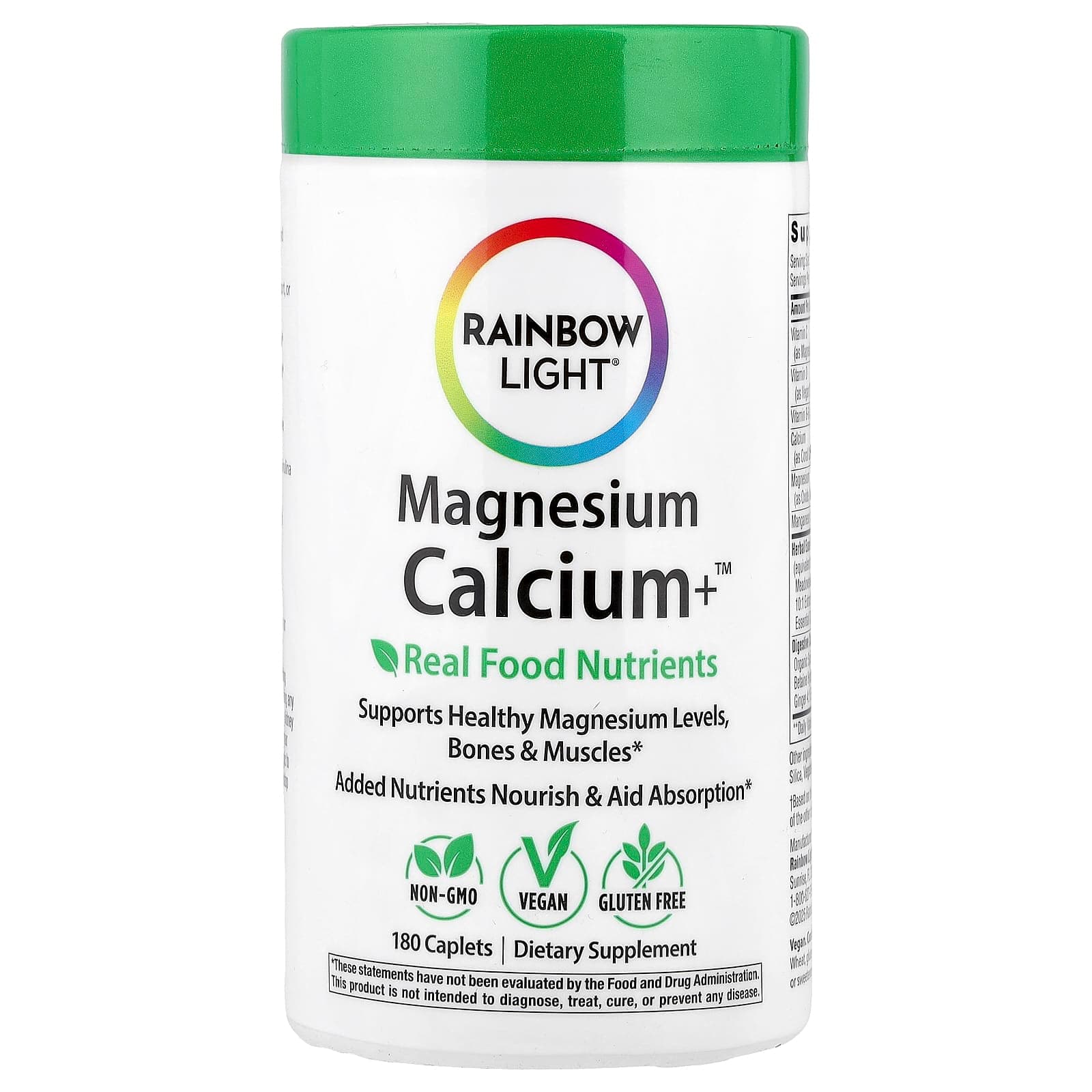 Rainbow Light Magnesium Calcium+, 180 Caplets de Rainbow Light