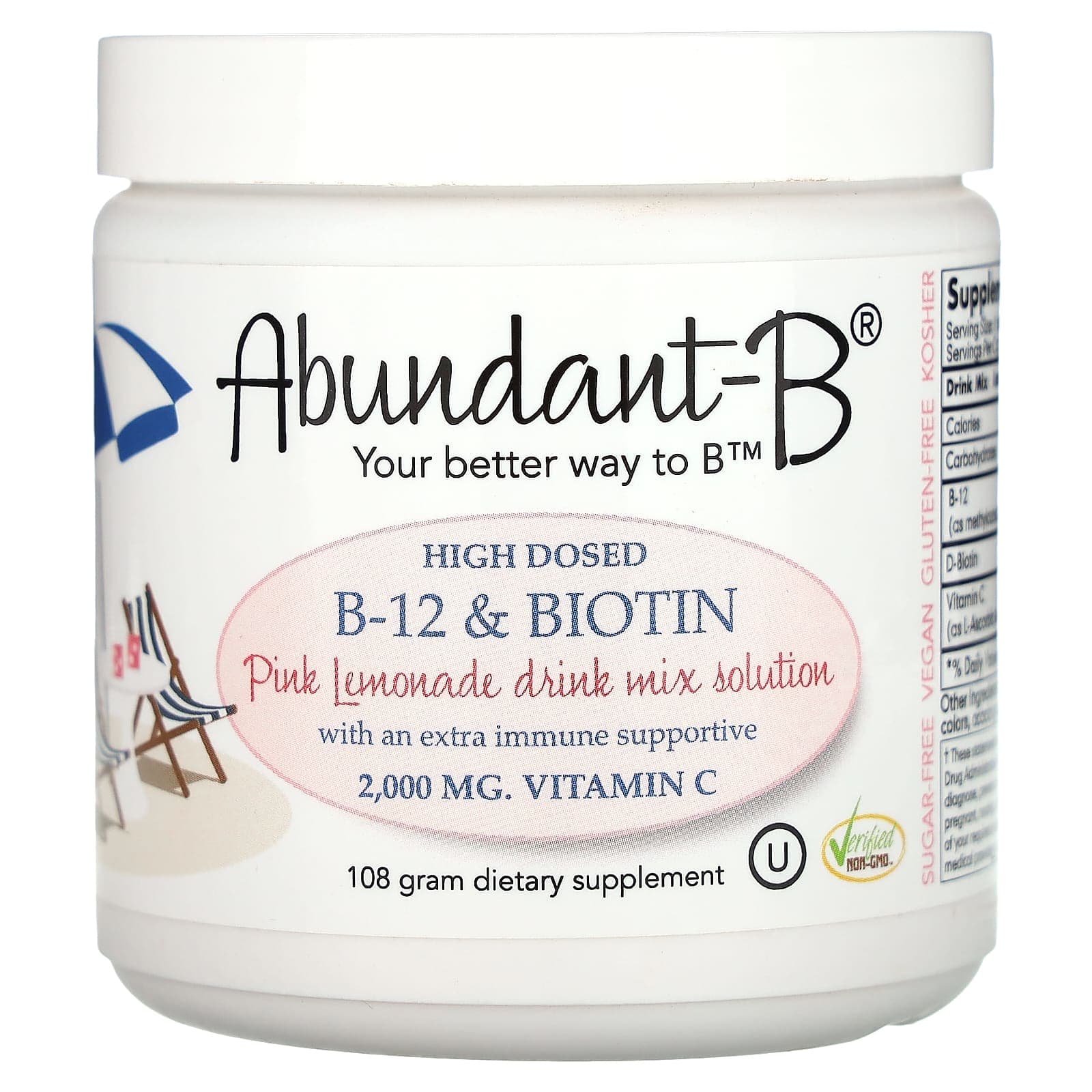 Sufficient C Abundant-B High Dosed Methyl B-12 & Biotin Drink Mix – Pink Lemonade – 108 g de Sufficient C