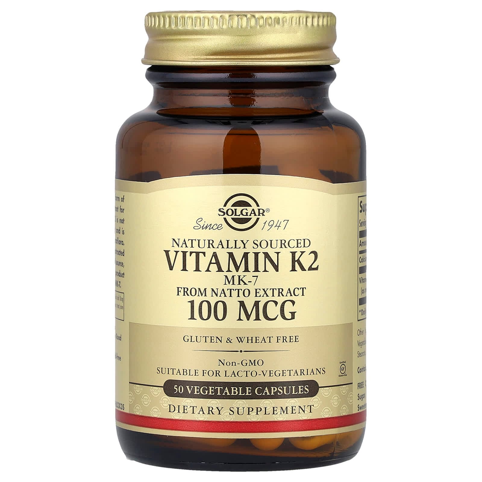 Solgar Naturally Sourced Vitamin K2, 50 Vegetable Capsules de Solgar