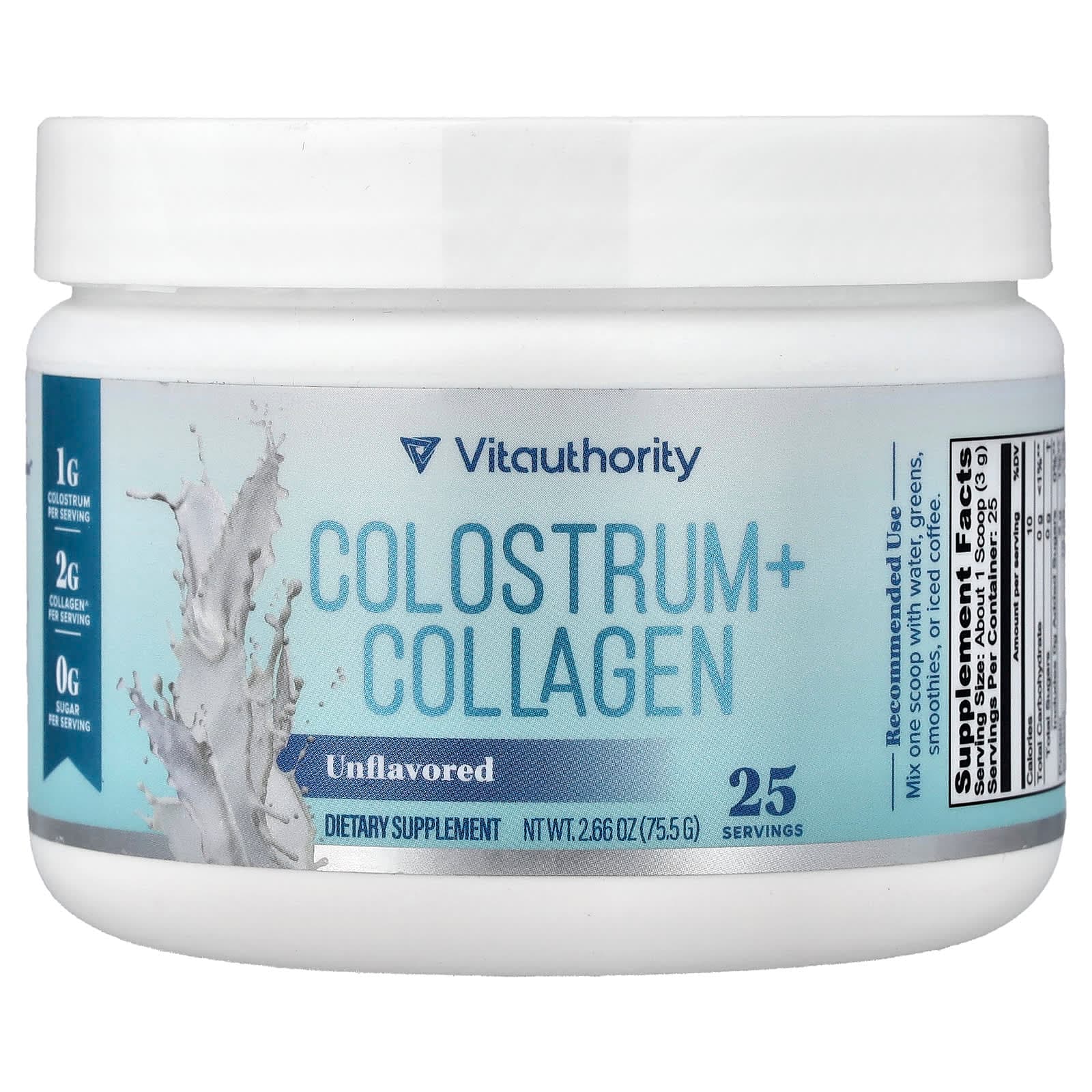 Vitauthority Colostrum + Collagen – Sans arôme – 75,5 g de Vitauthority