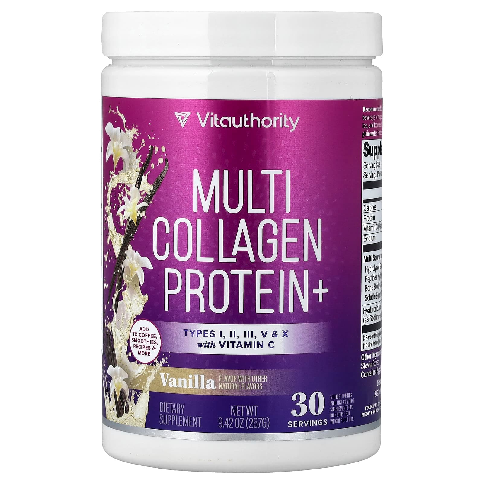 Vitauthority Multi Collagen Protein+ – Vanilla – 267 g de Vitauthority