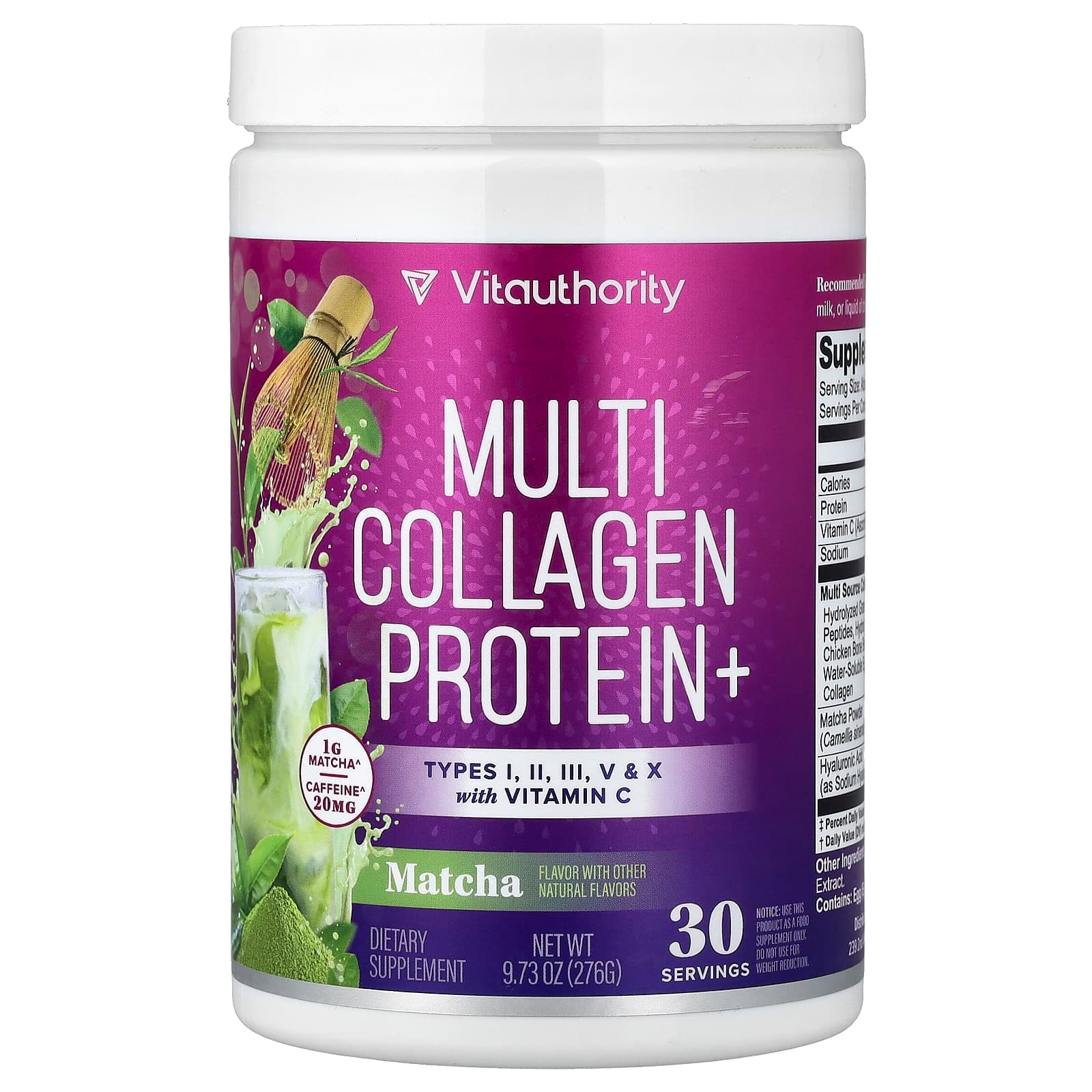 Vitauthority Multi Collagen Protein+, Matcha – 276 g de Vitauthority