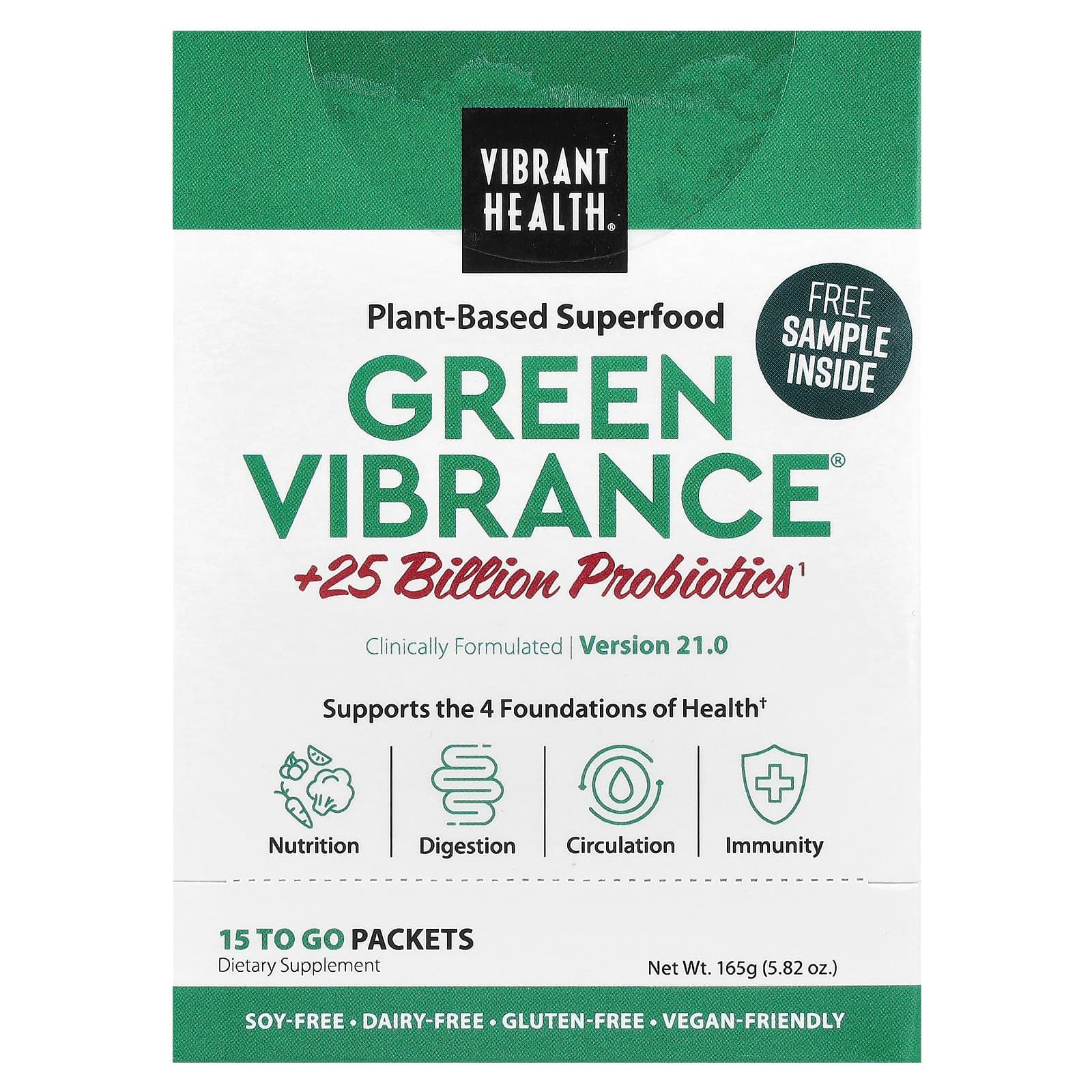 Vibrant Health Green Vibrance +25 Billion Probiotics – 165 g de Vibrant Health