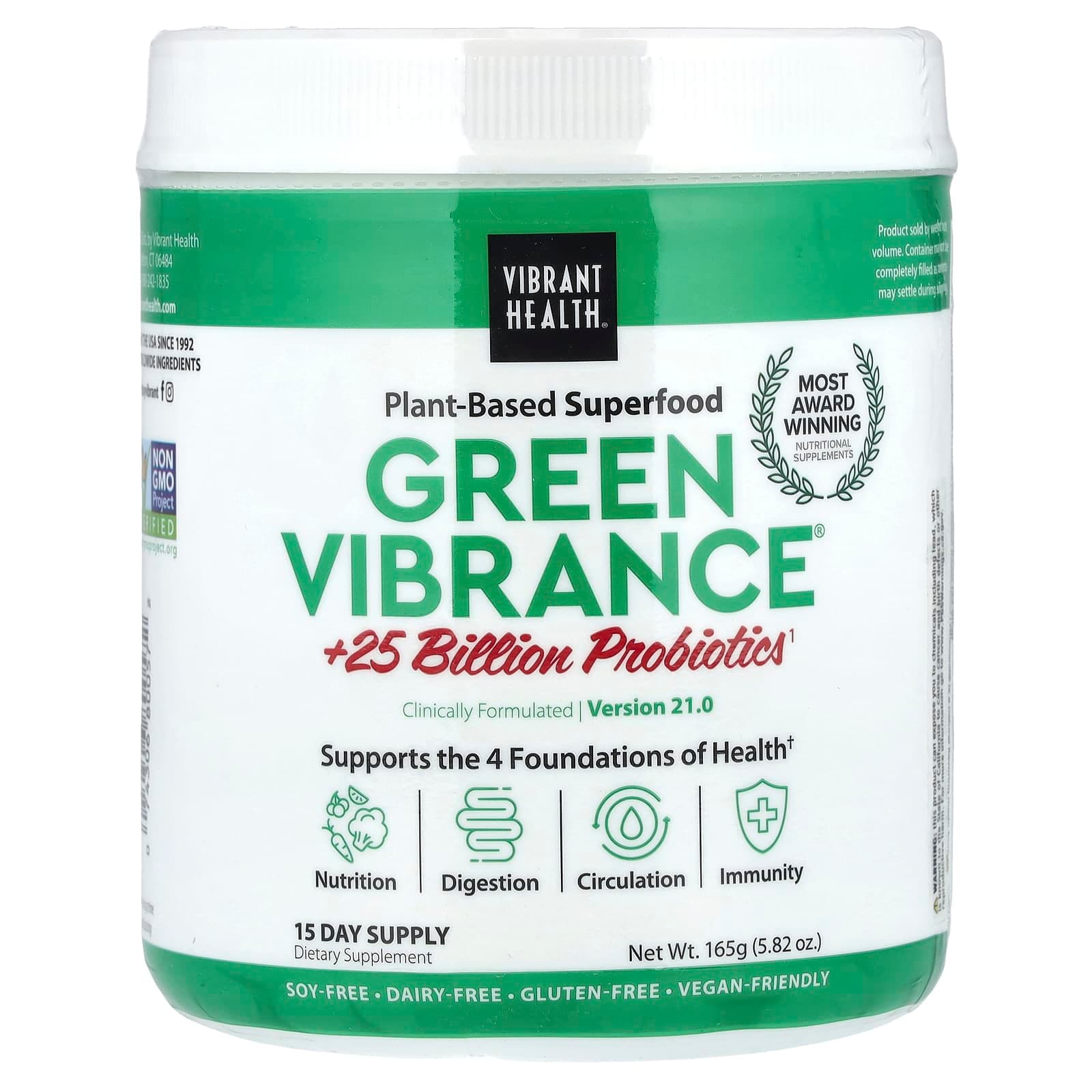Vibrant Health Green Vibrance +25 Billion Probiotics – 165 g de Vibrant Health