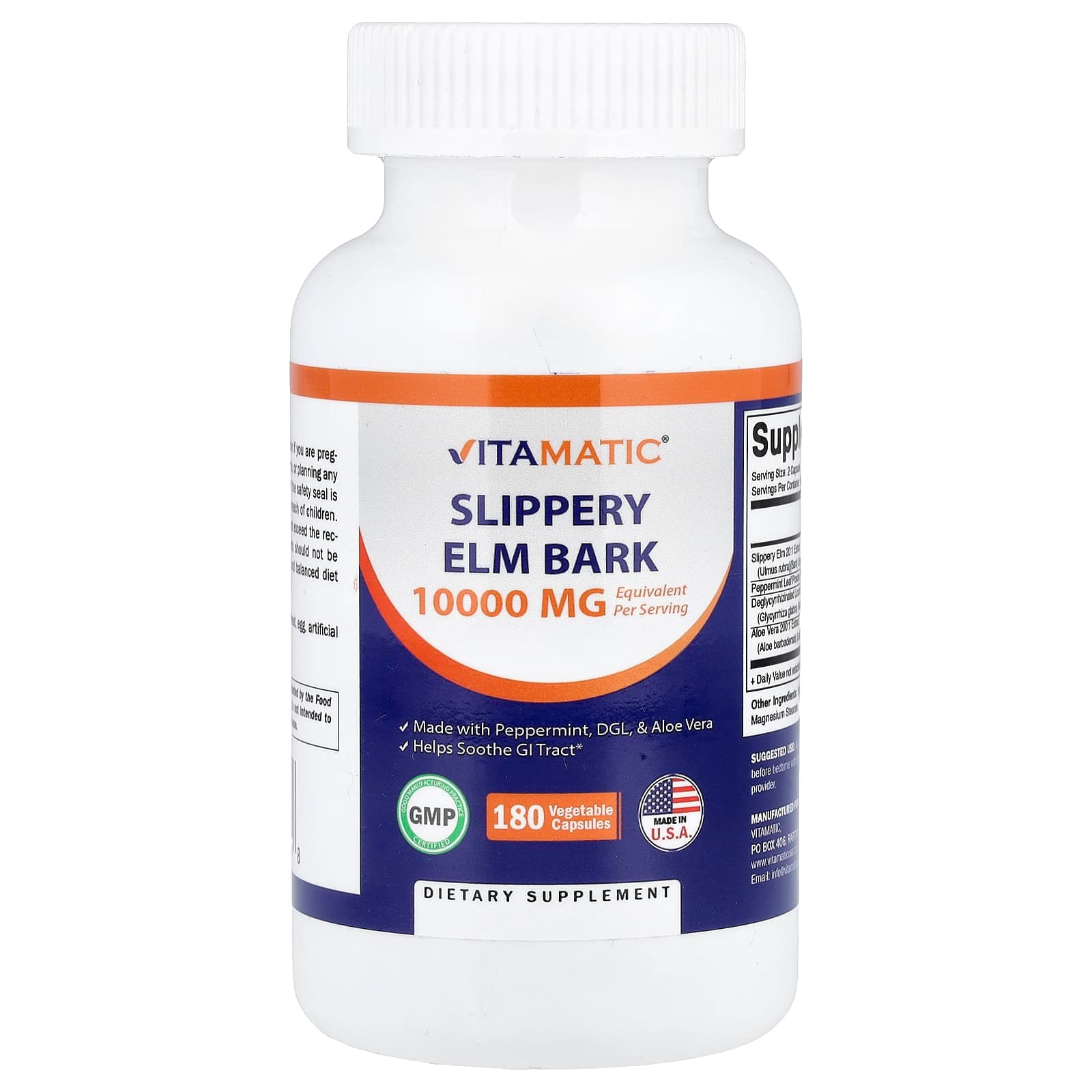 Vitamatic Slippery Elm Bark, 180 Vegetable Capsules de Vitamatic