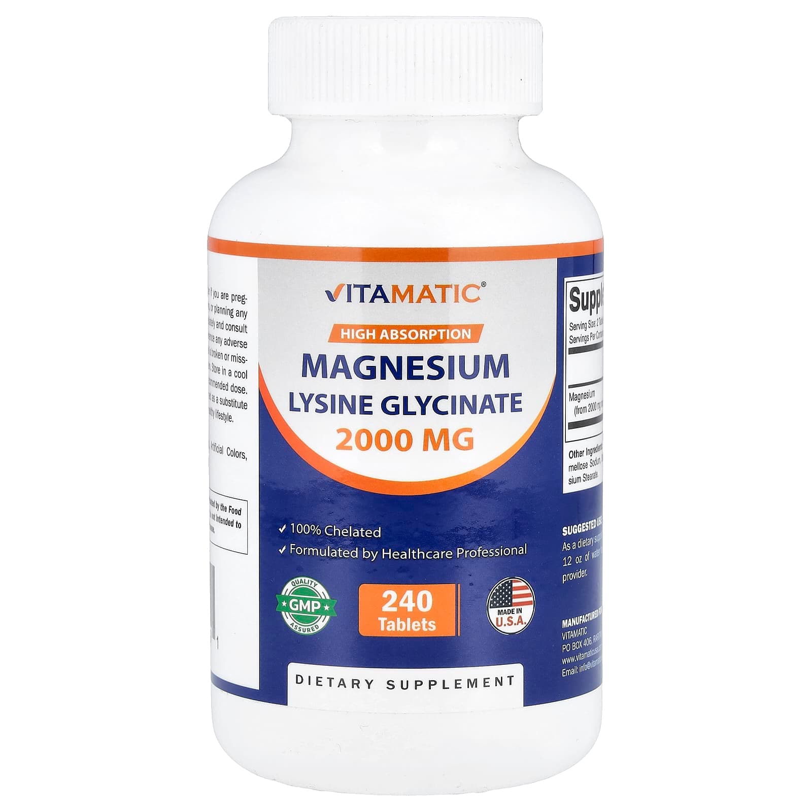 Vitamatic Magnesium Lysine Glycinate – 240 comprimés de Vitamatic