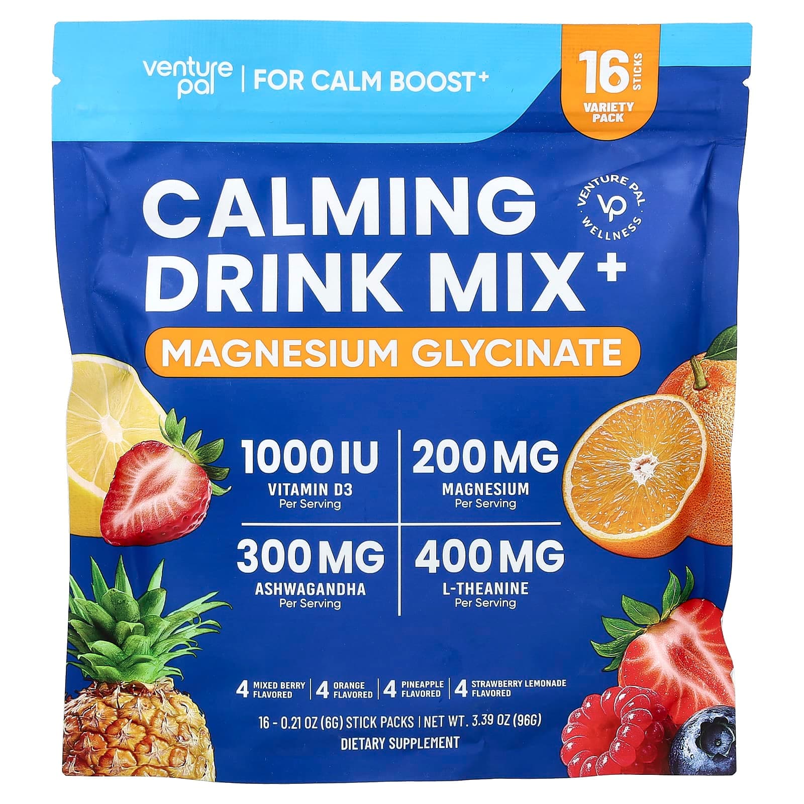 Venture Pal Calming Drink Mix+, Magnesium Glycinate, Variety – 6 g de Venture Pal