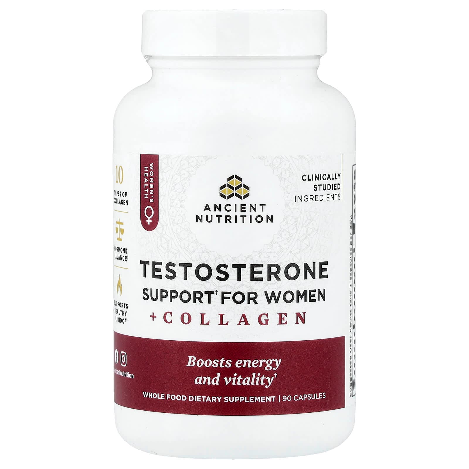 Ancient Nutrition Testosterone Support for Women + Collagen – 90 gélules de Ancient Nutrition
