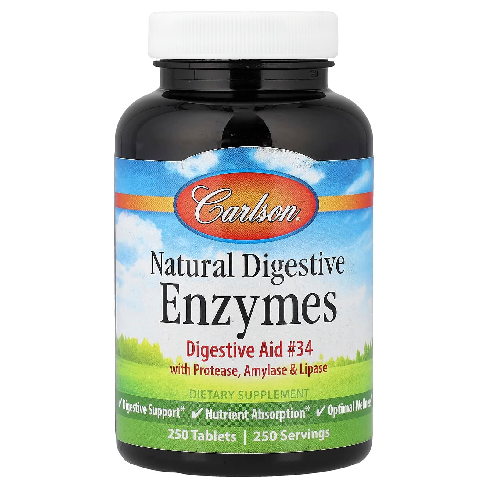 Carlson Natural Digestive Enzymes with Protease, Amylase & Lipase – 250 comprimés de Carlson