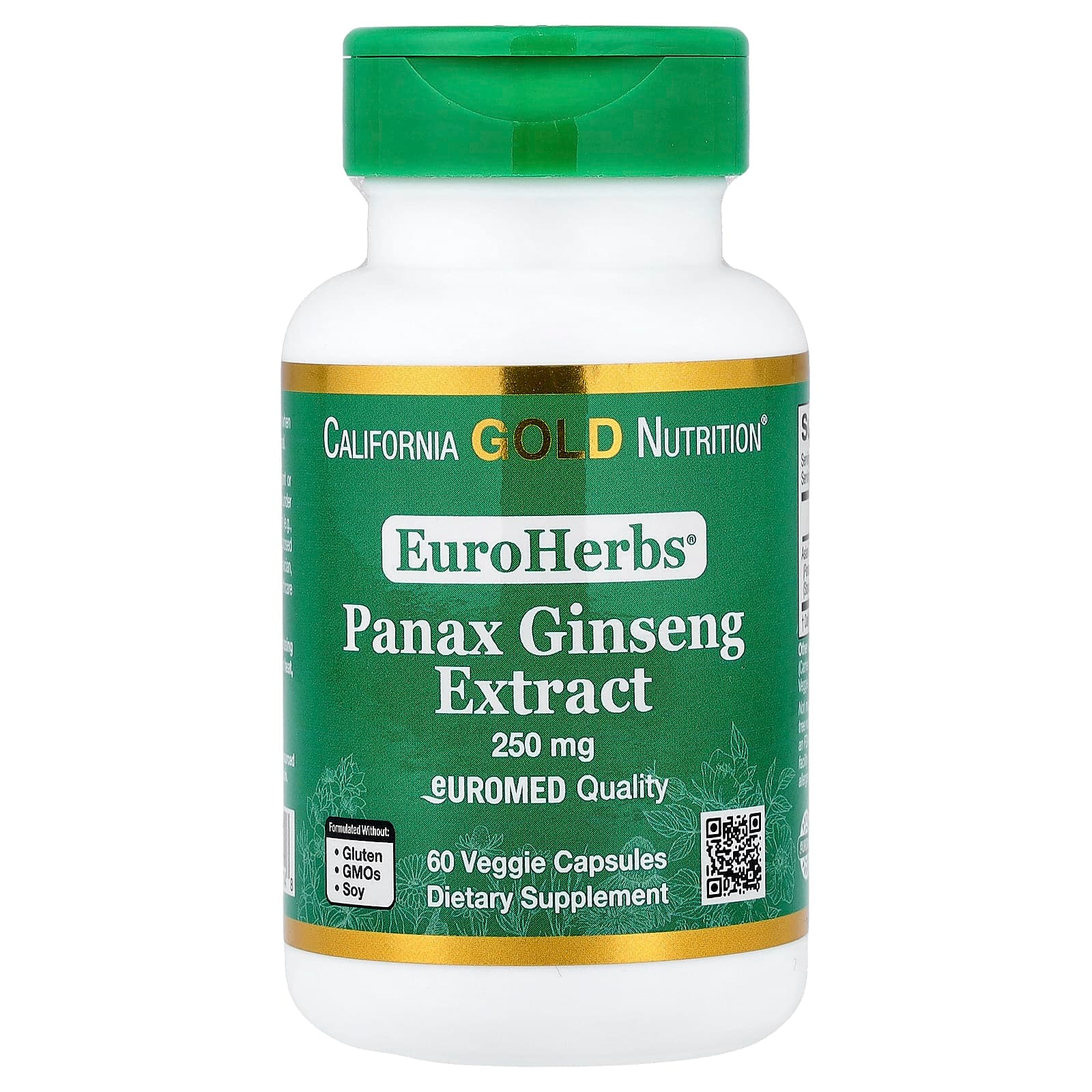 California Gold Nutrition EuroHerbs, Panax Ginseng Extract, Euromed Quality – 60 gélules végétales de California Gold Nutrition