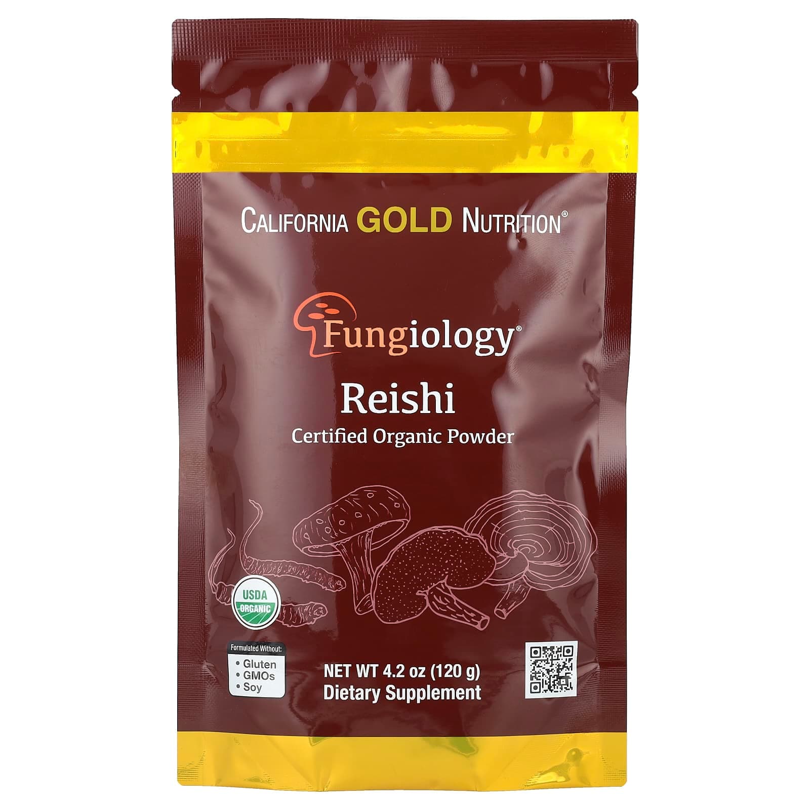 California Gold Nutrition Fungiology, Certified Organic Reishi Powder – 120 g de California Gold Nutrition