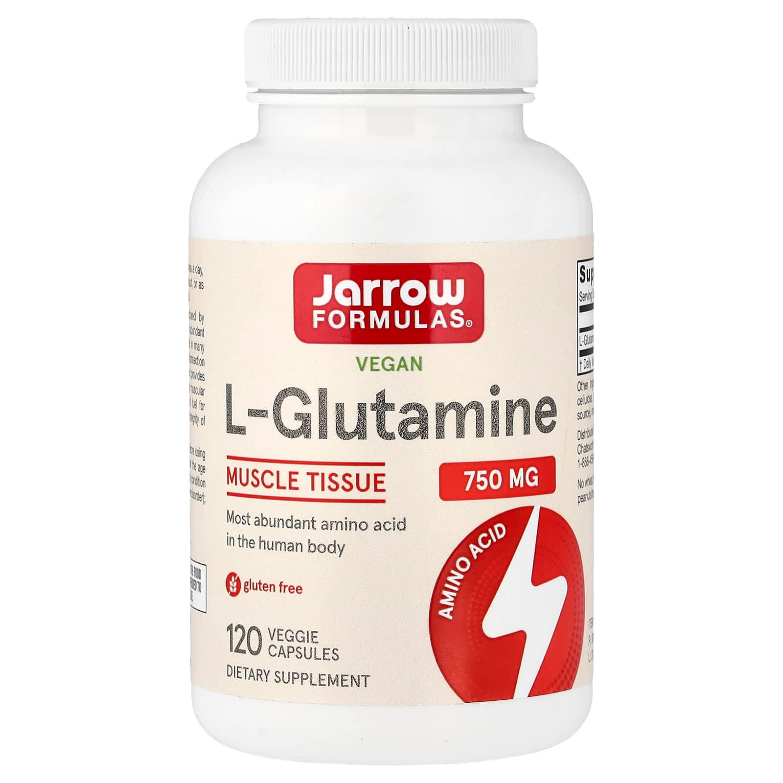 Jarrow Formulas Vegan L-Glutamine – 120 gélules végétales de Jarrow Formulas