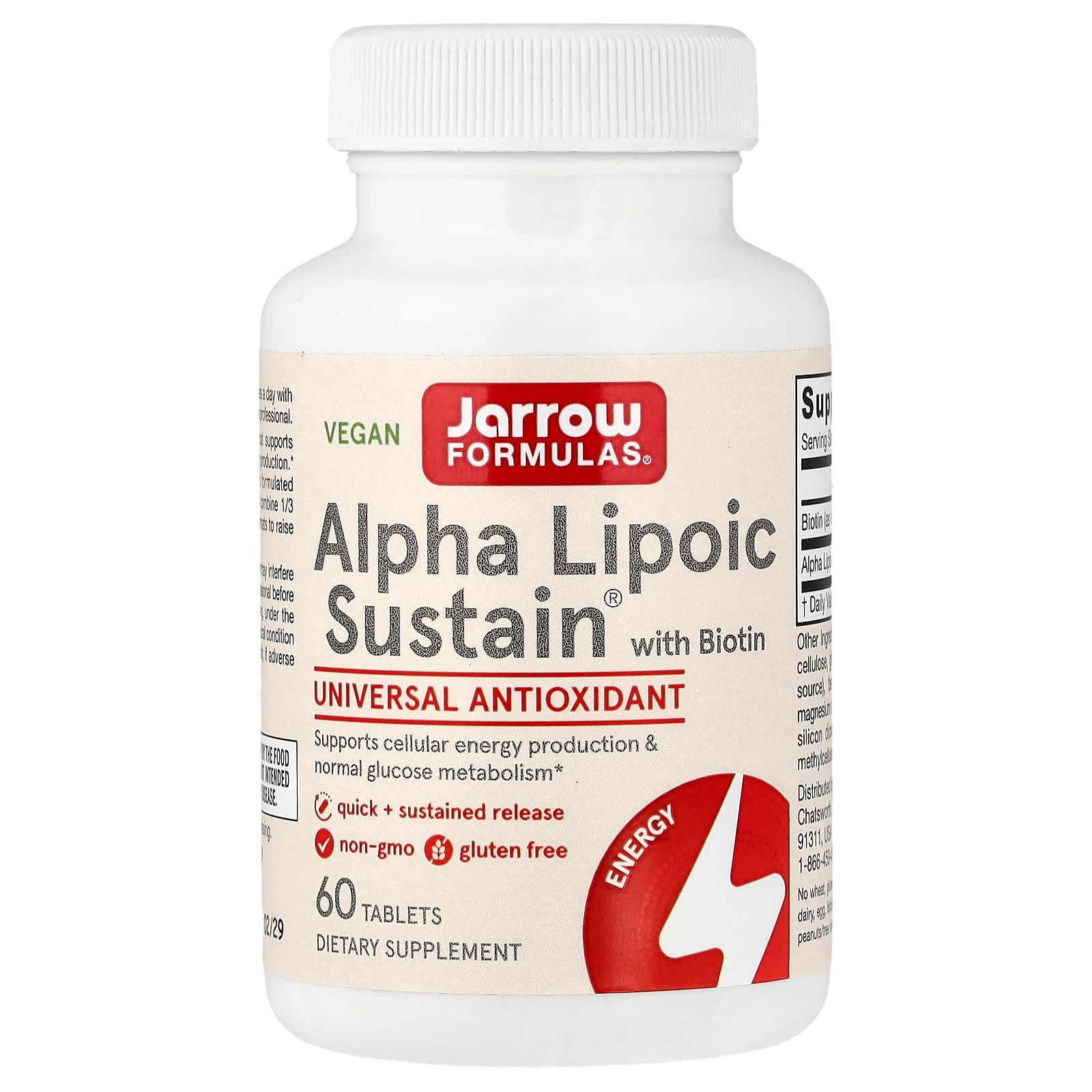 Jarrow Formulas Alpha Lipoic Sustain with Biotin – 60 comprimés de Jarrow Formulas