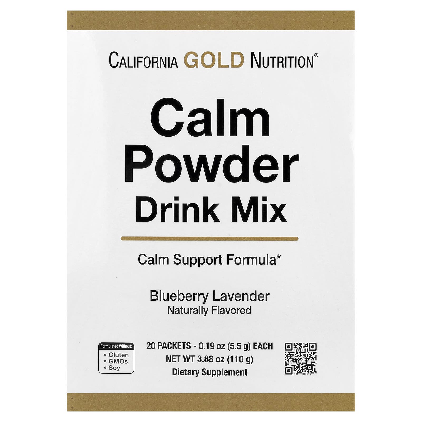 California Gold Nutrition Calm Powder Drink Mix with Potassium and AminoCalm Blend, L-Tryptophan and L-Theanine – Blueberry Lavender – 5,5 g de California Gold Nutrition