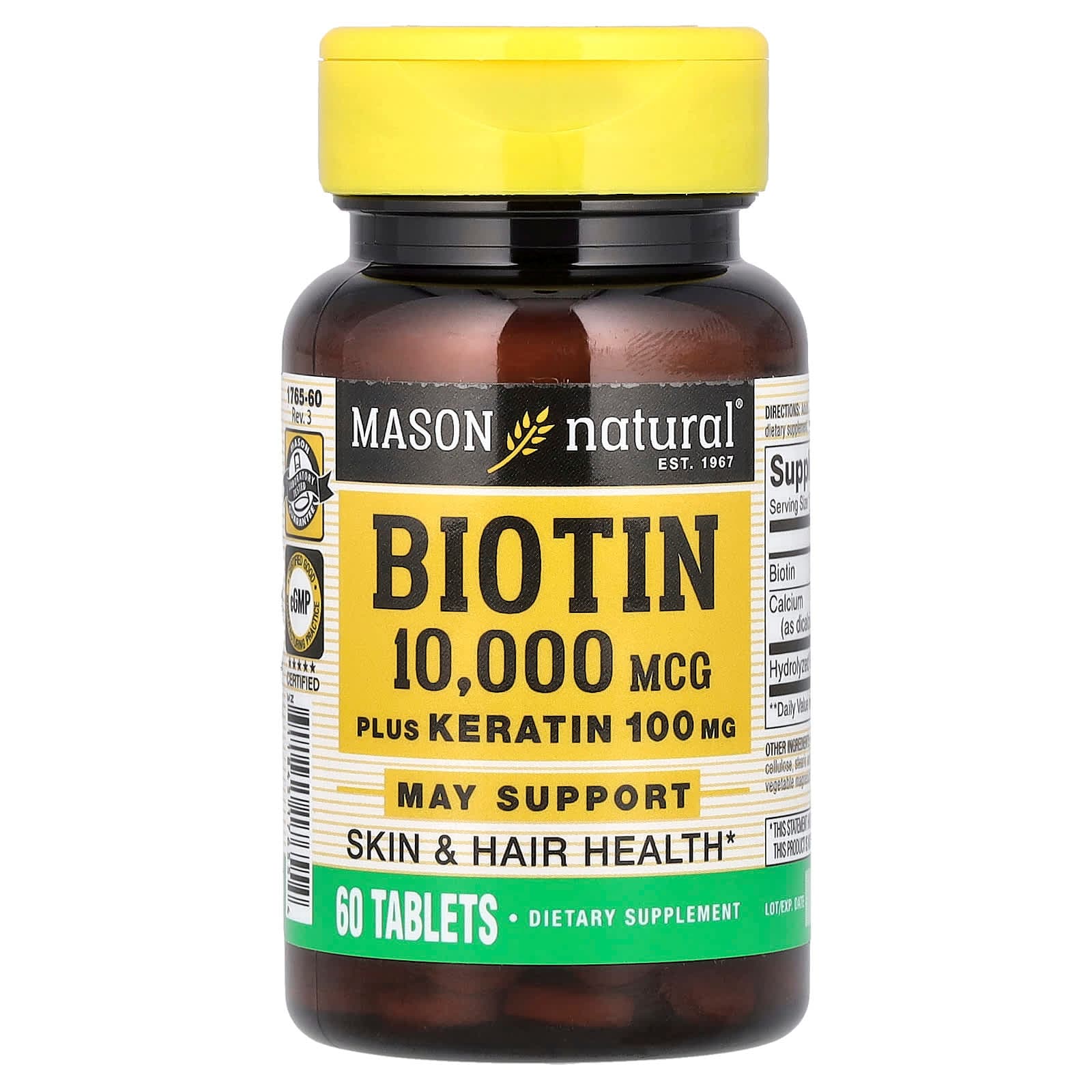 Mason Natural Biotin Plus Keratin – 60 comprimés de Mason Natural