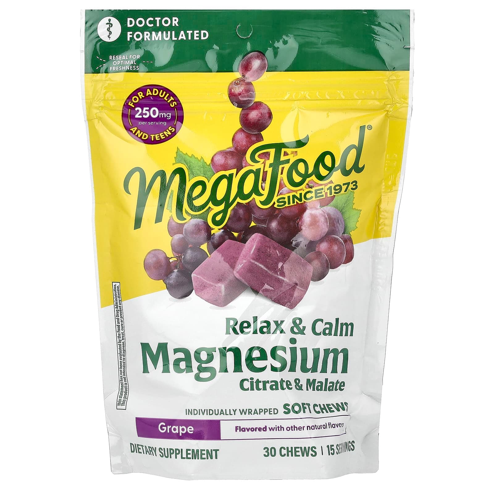 MegaFood Magnesium, Citrate & Malate, 30 Individually Wrapped Soft Chews (125 mg per Chew) – Grape de MegaFood