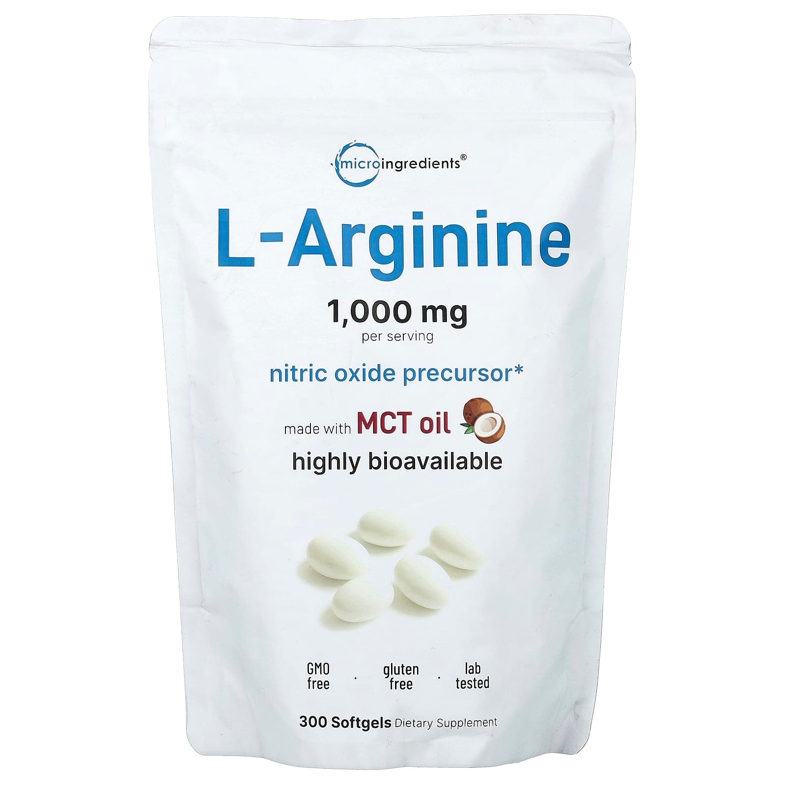 Micro Ingredients L-Arginine – 300 capsules molles de Micro Ingredients