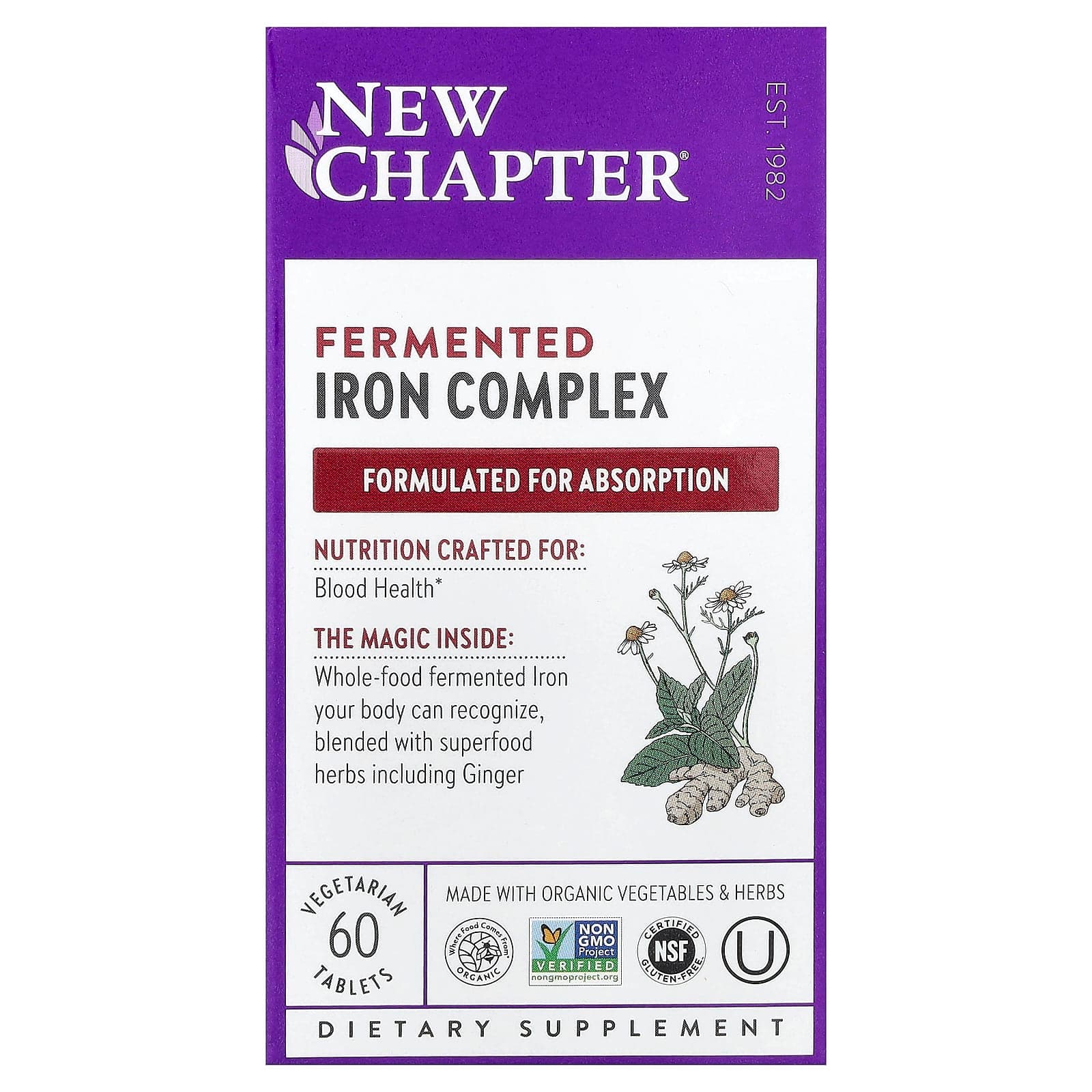 New Chapter Fermented Iron Complex, 60 Vegetarian Tablets de New Chapter