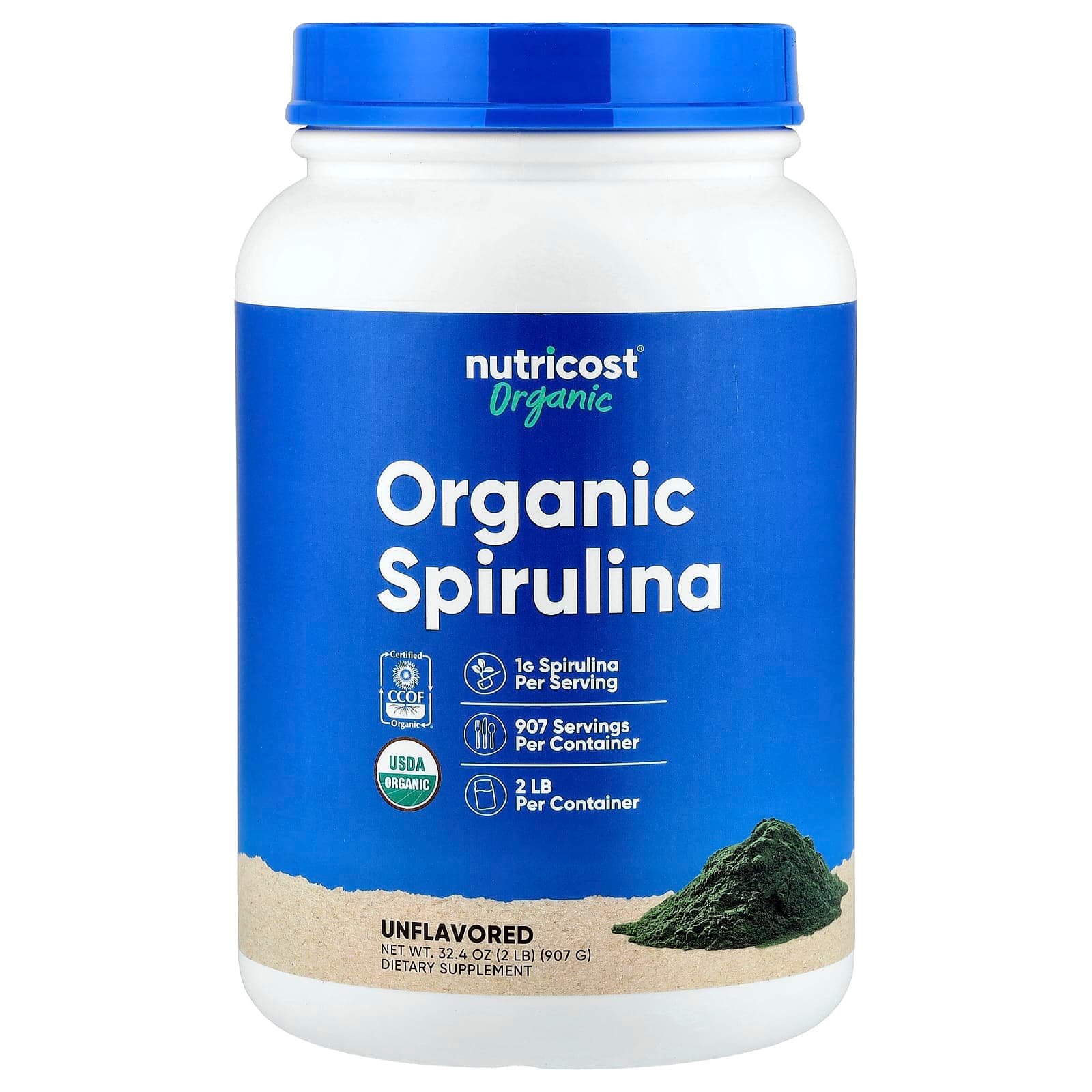 Nutricost Organic Spirulina – Sans arôme – 907 g de Nutricost